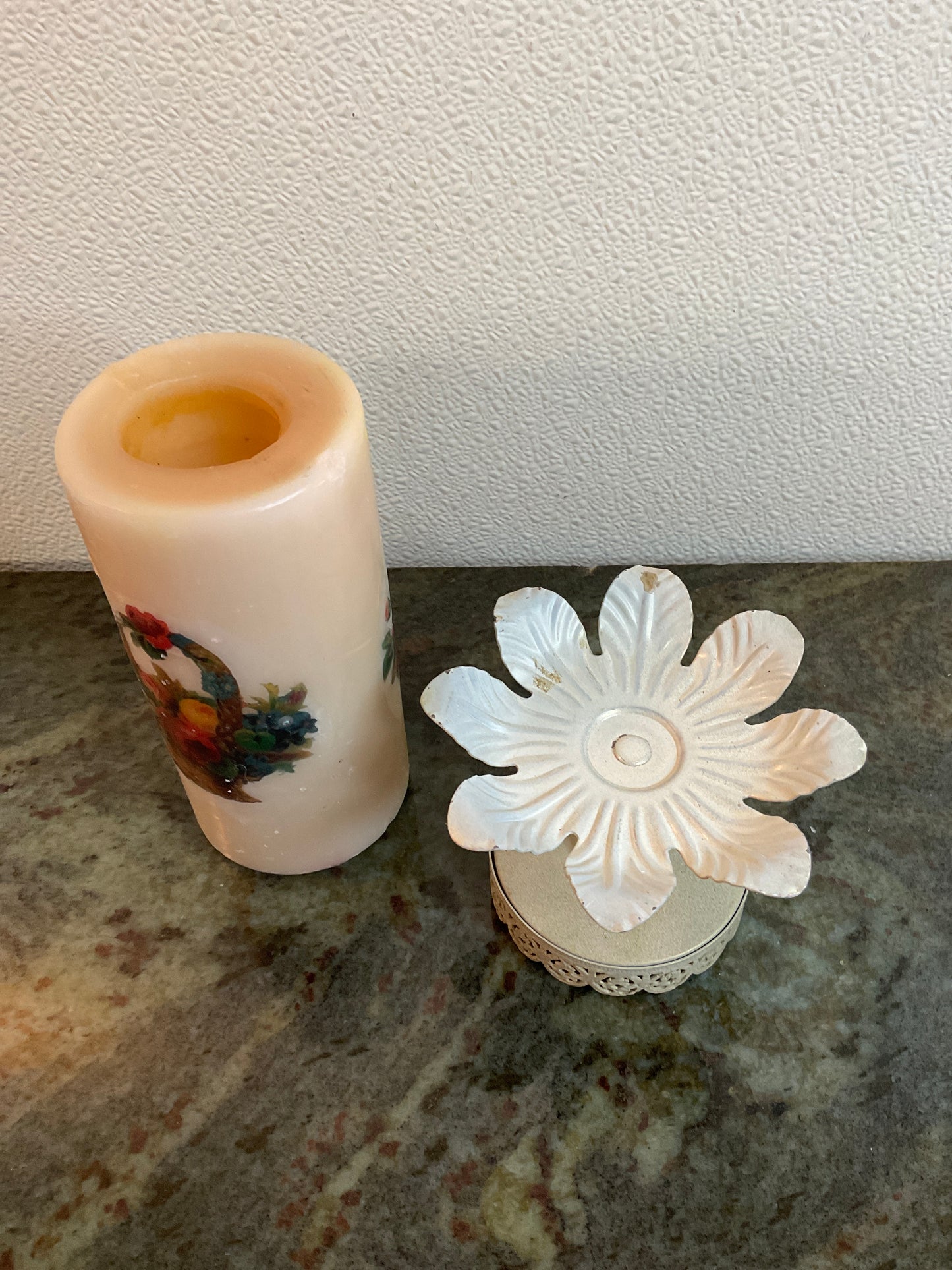 Vintage Tin Candle Holder With Candle
