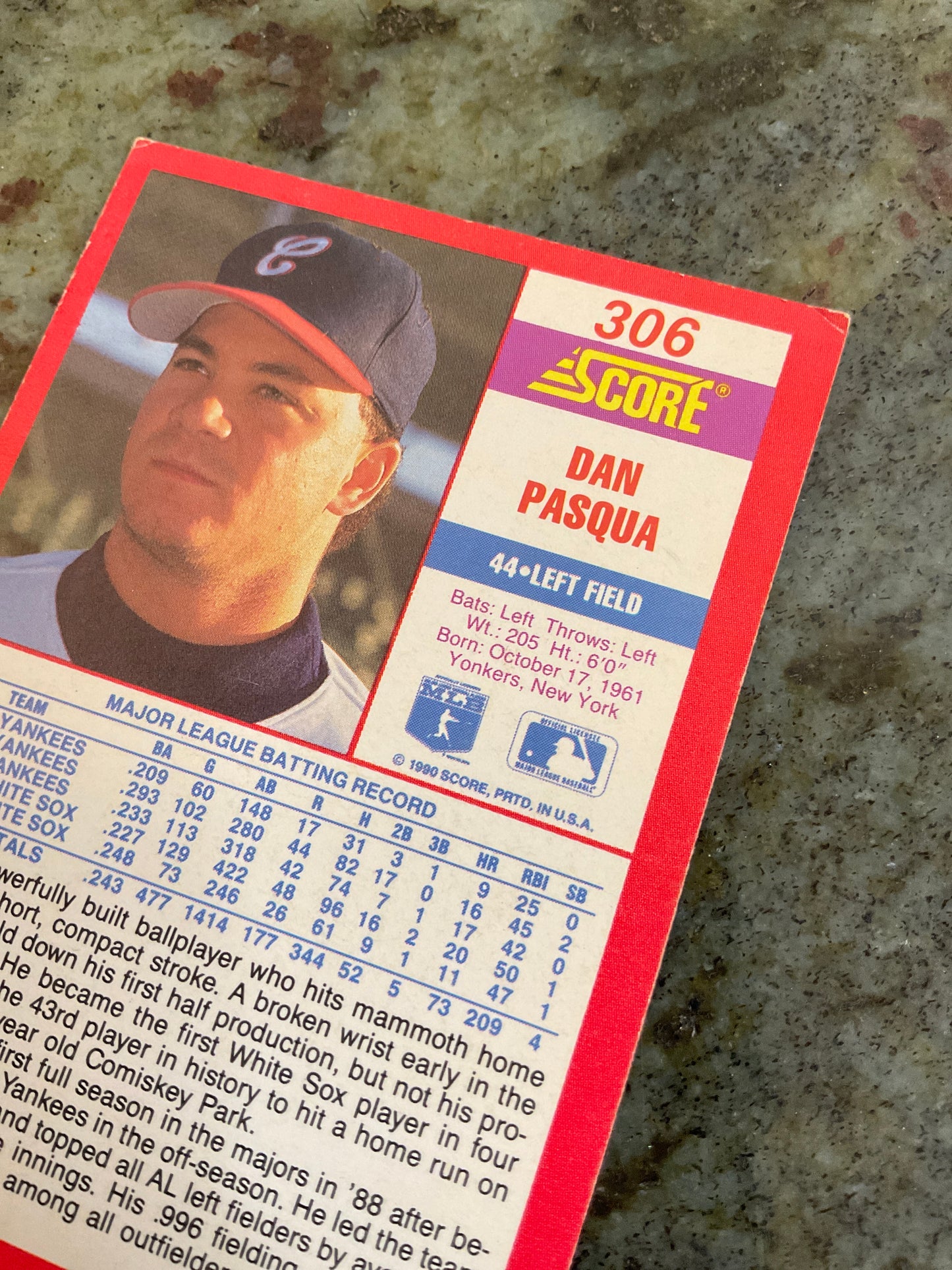 Dan Pasqua 1990 Score Baseball Card