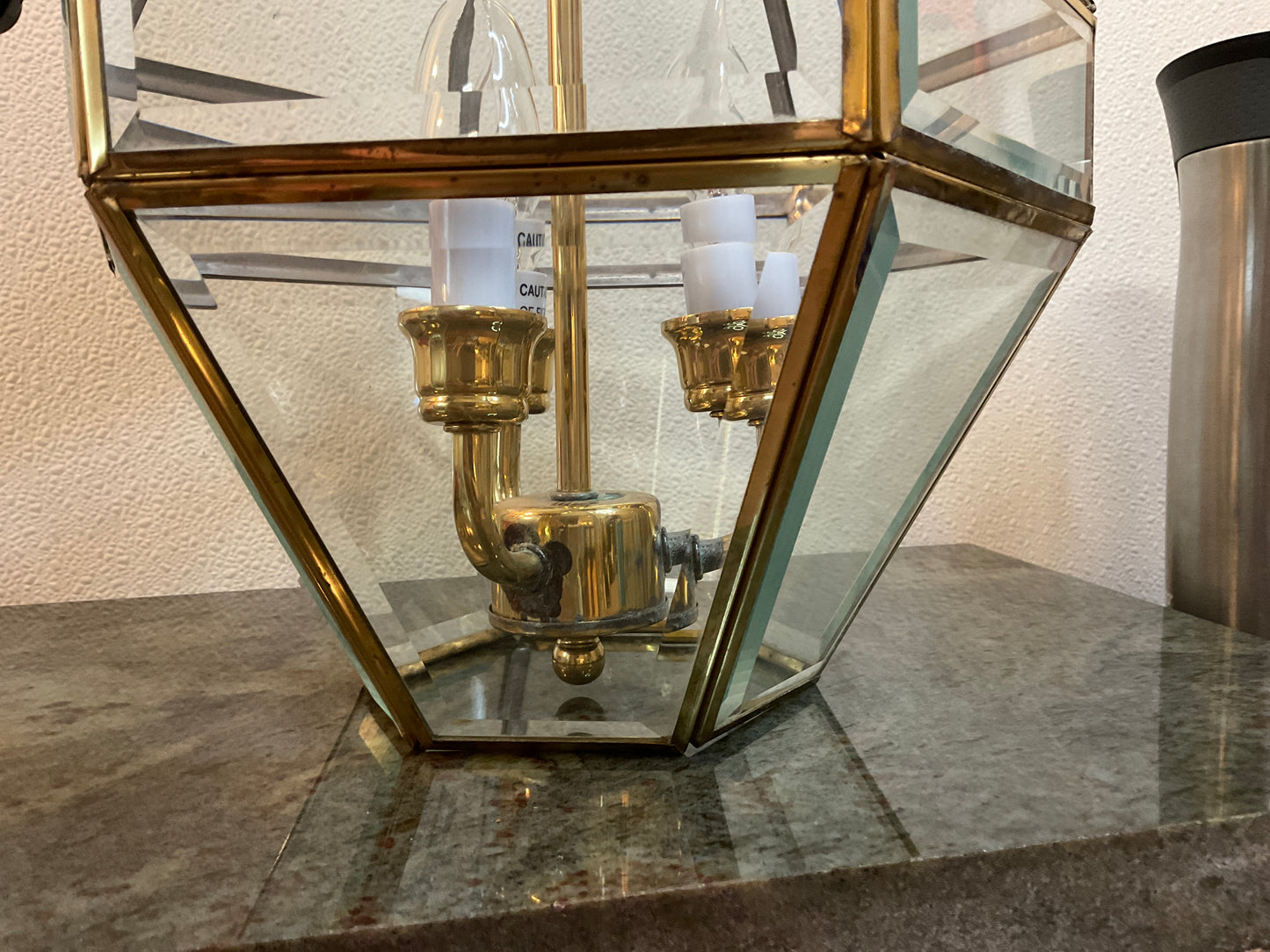 Vintage Hexagonal Brass/Beveled Glass Fixture