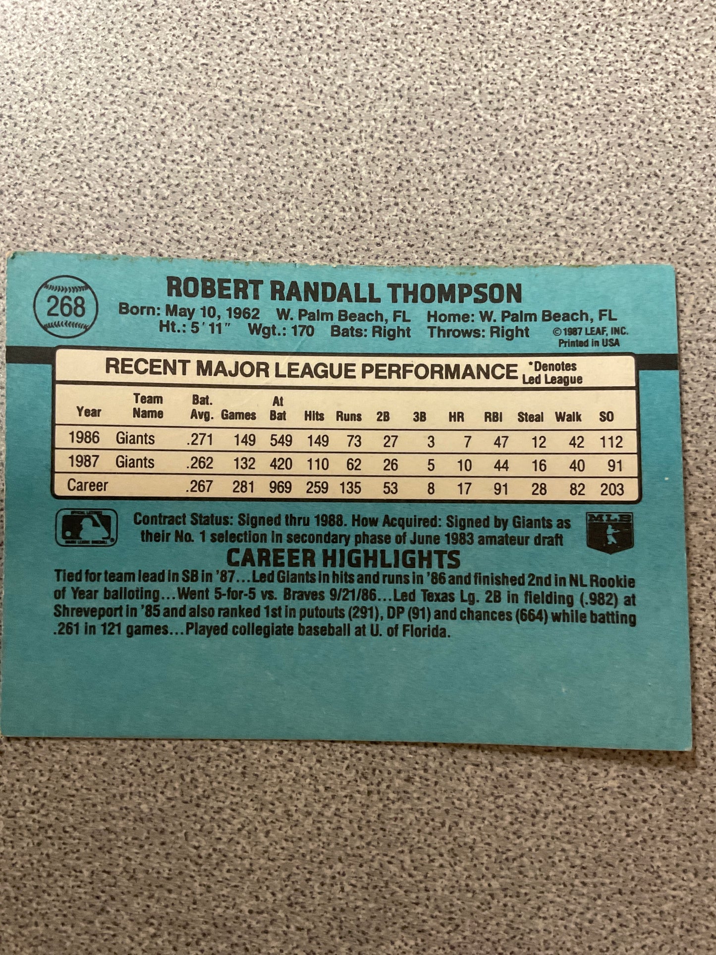 Baseball Card Rob Thompson
