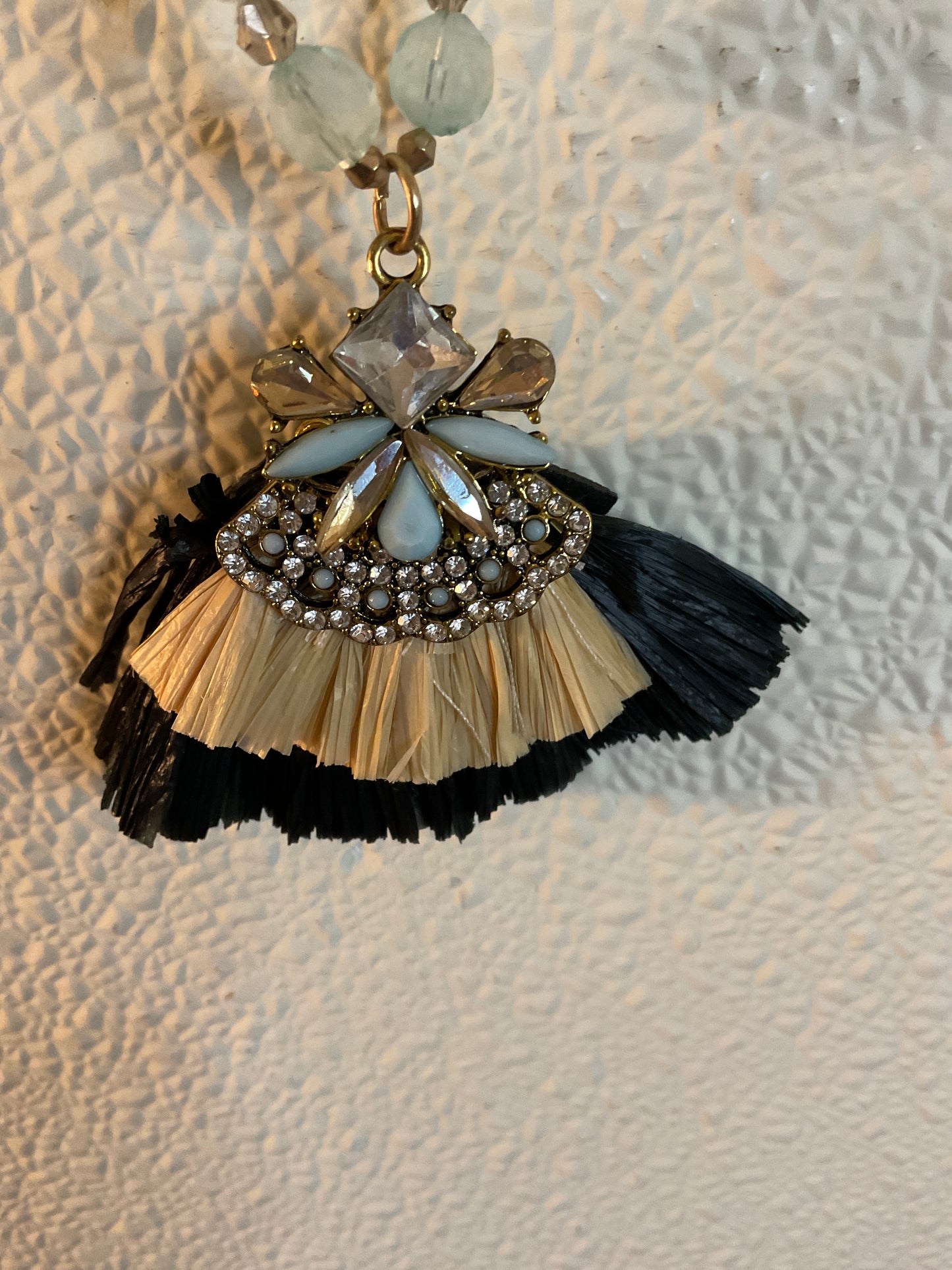 Blue Beaded Tassel Necklace