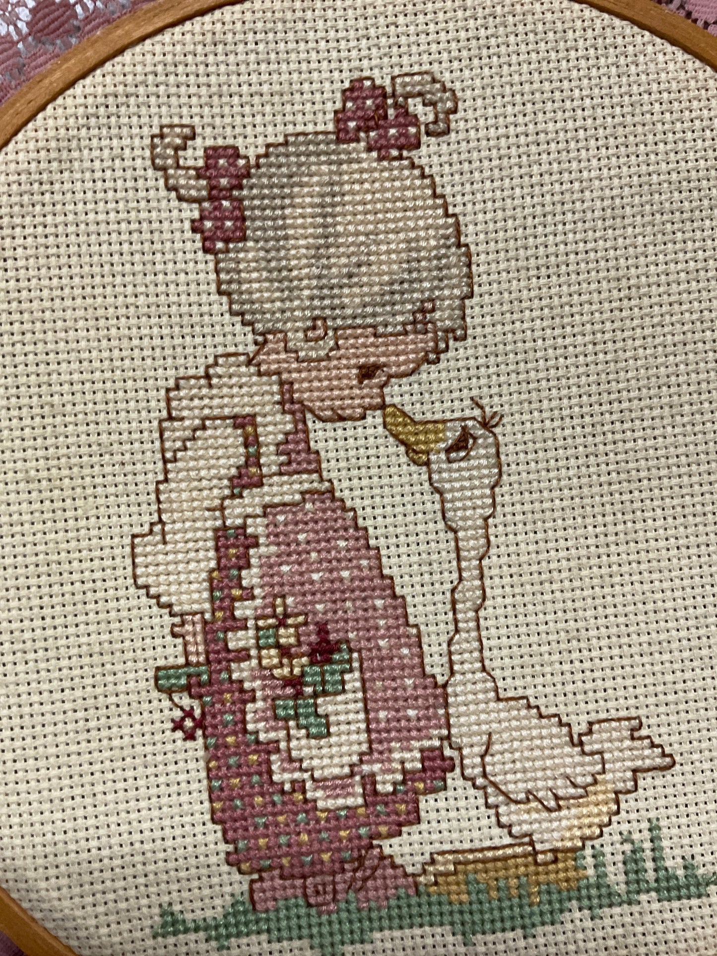 Hand Cross stitched Precious Moments picture