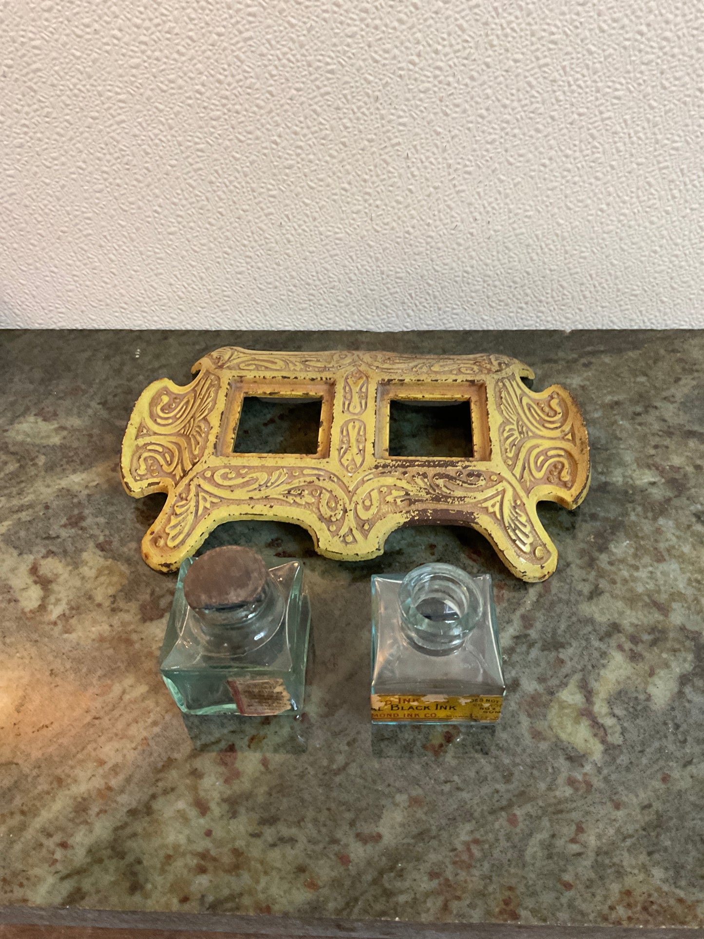 Art Nouveau Cast Iron Double Ink Well