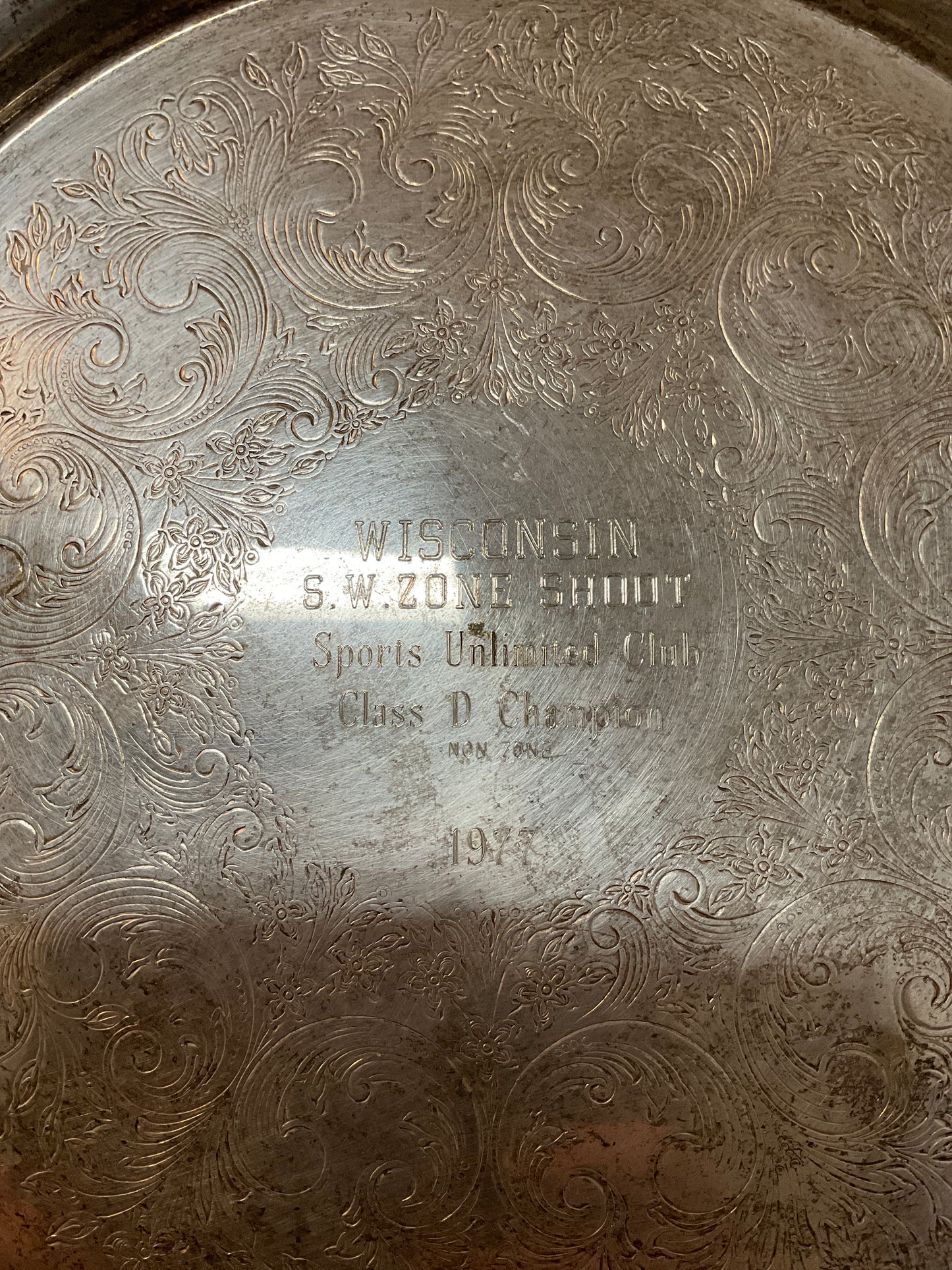 Silver Round Tray. 1977 ‘Wisconsin S.W. Zone Shoot’ inscribed winners plate