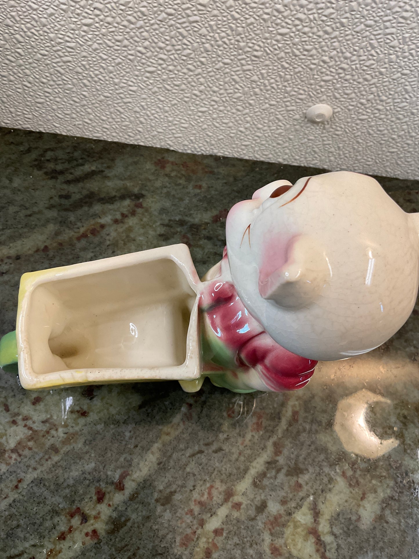 Vintage Ceramic Planter Pig pushing Wheel Barrow