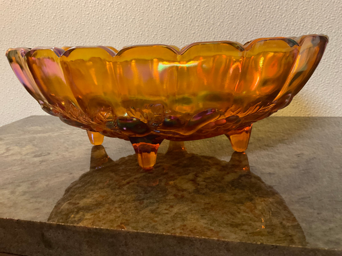 Indiana Glass Harvest Grape Carnival Glass 4 Footed Bowl