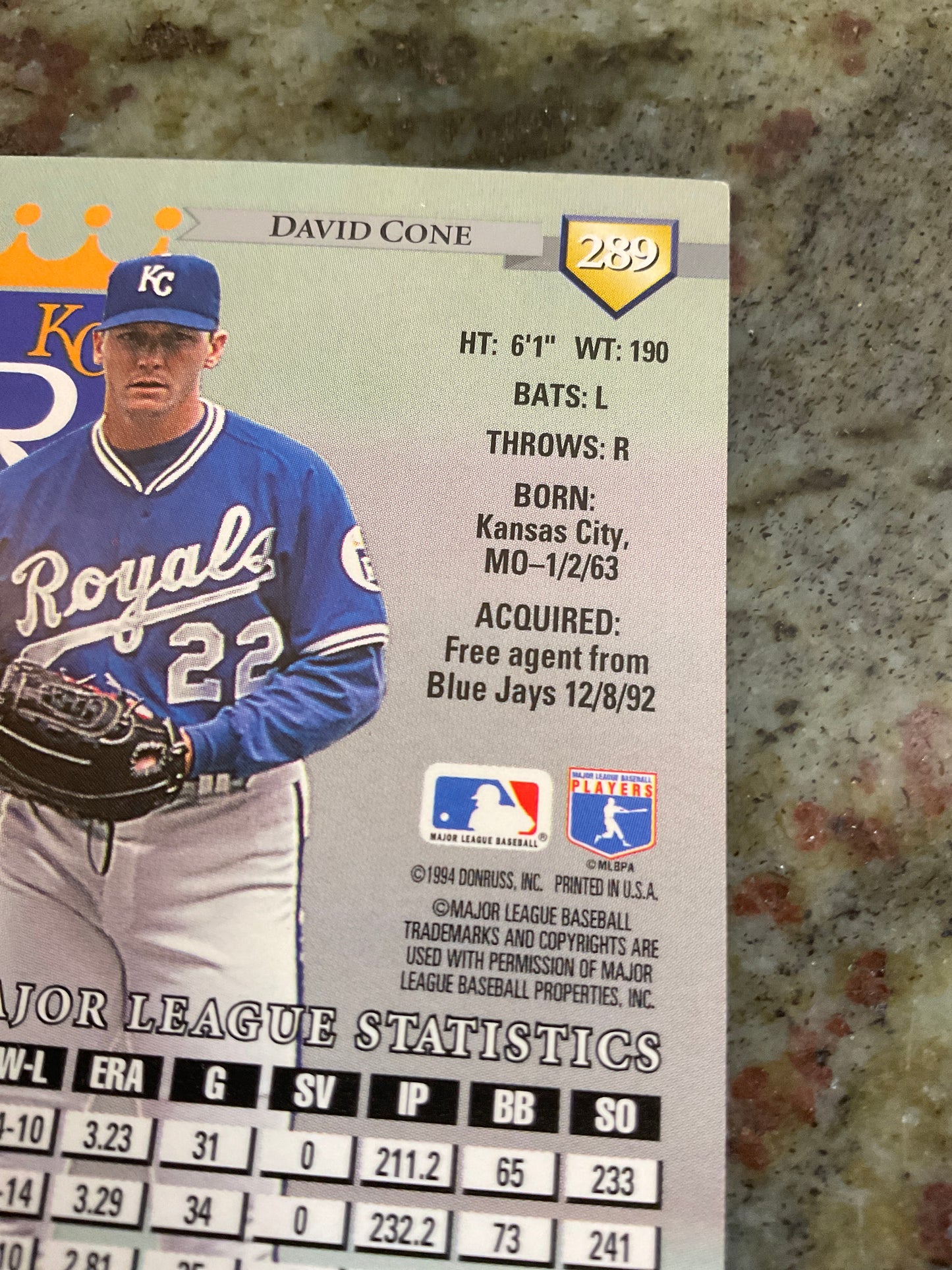 David Cone 1994 Donruss Baseball Card