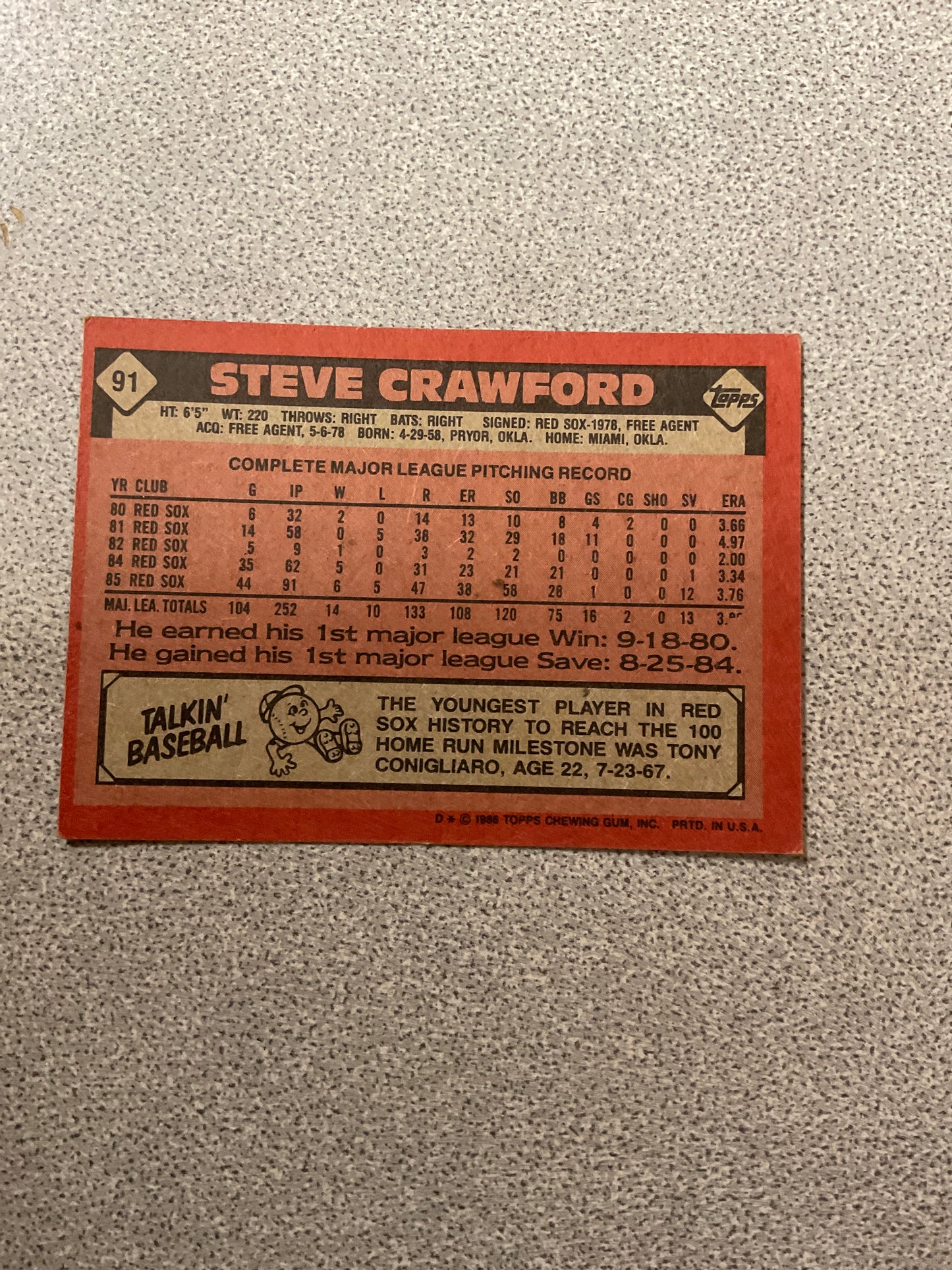 Baseball Card Steve Crawford