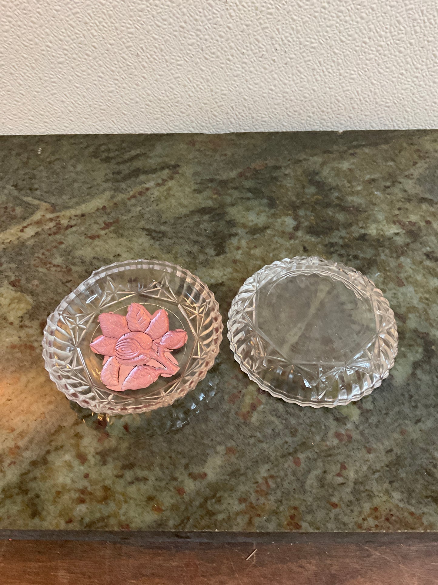 Vintage Glass Vanity Powder Trinket Box