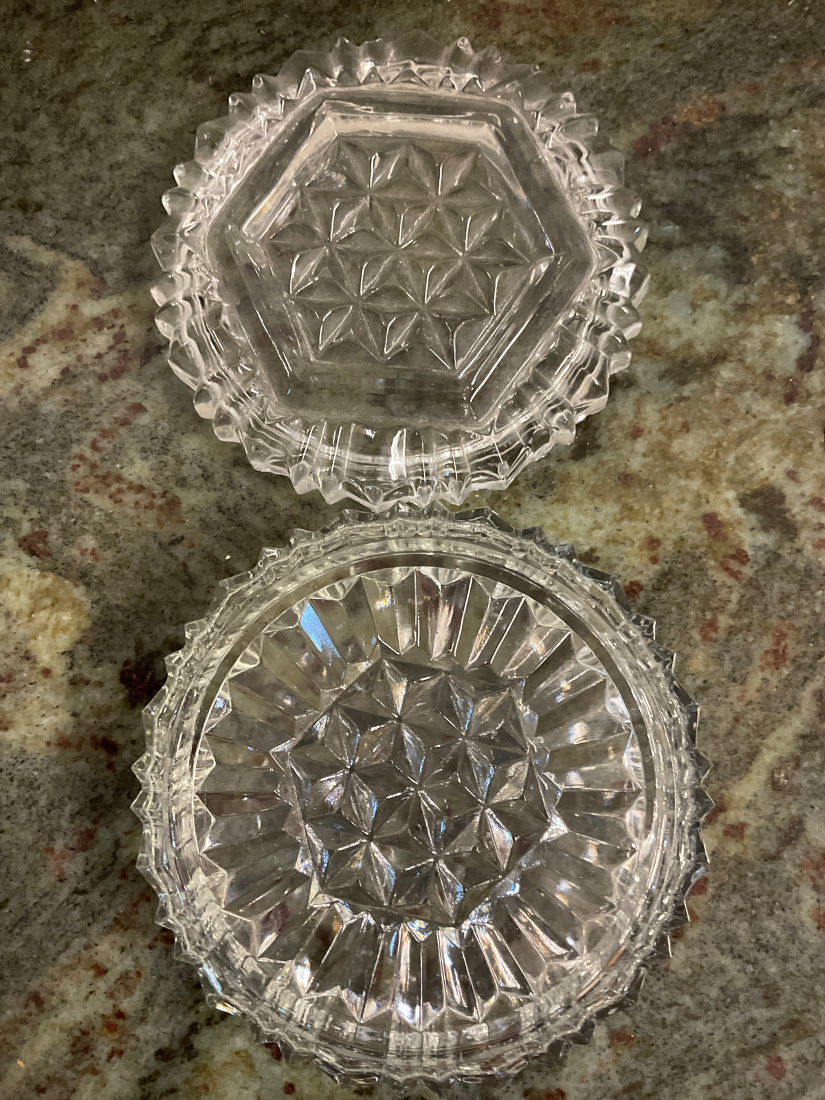 Vintage Clear Cut Glass With Lid Trinket