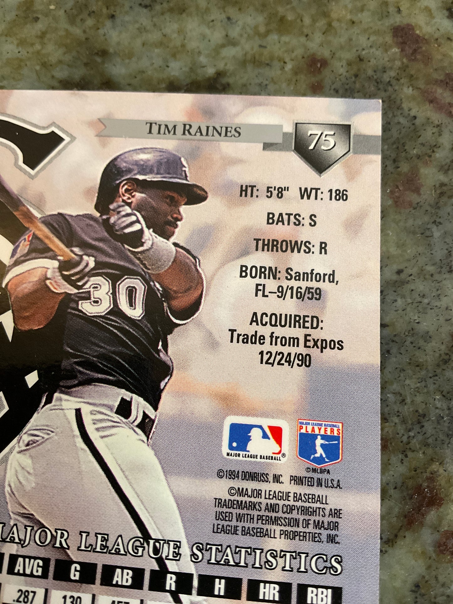 Tim Raines 1994 Dunross Baseball Card