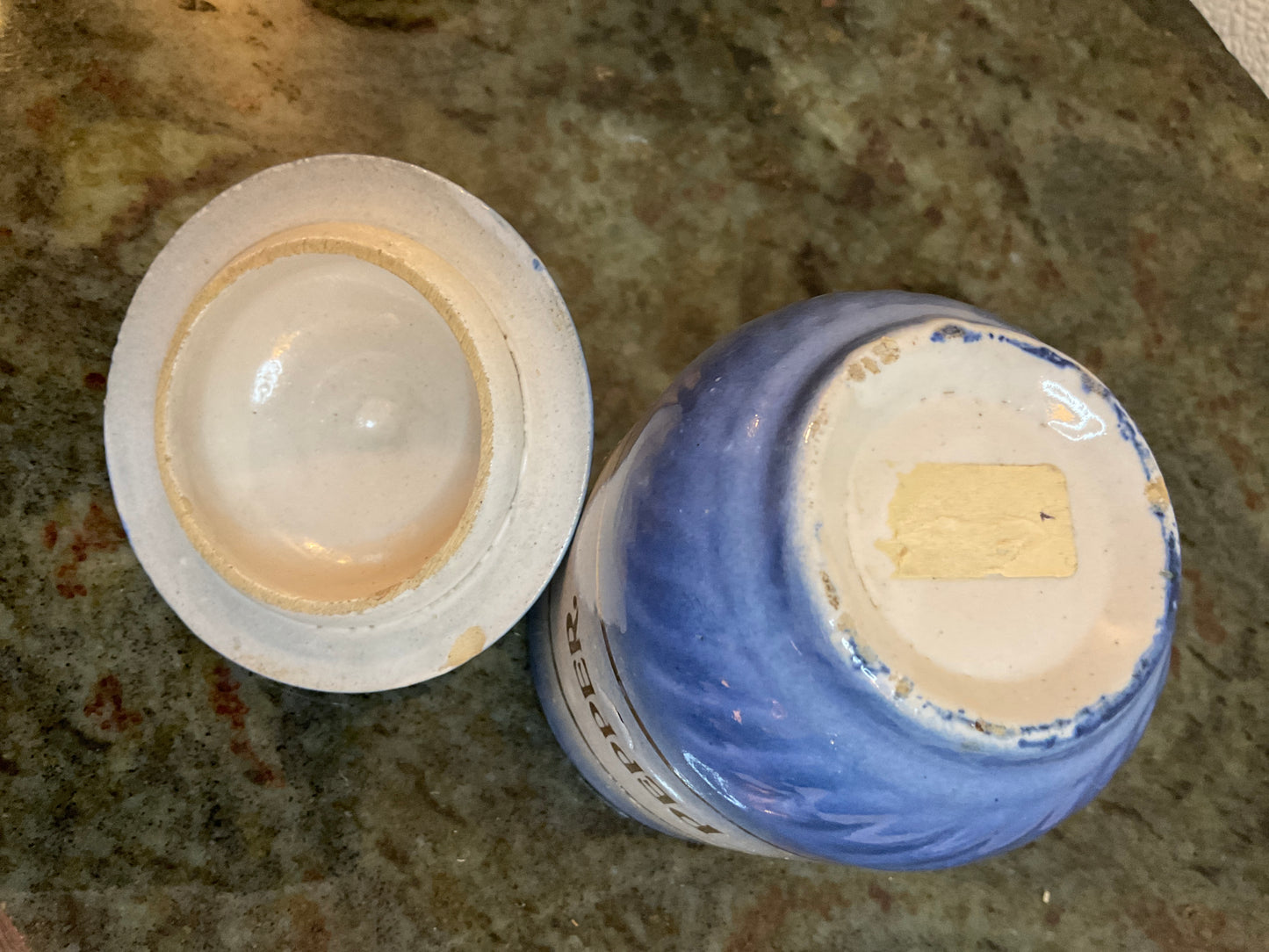 5 Piece Diffused Blue Stoneware Spice Jar Set