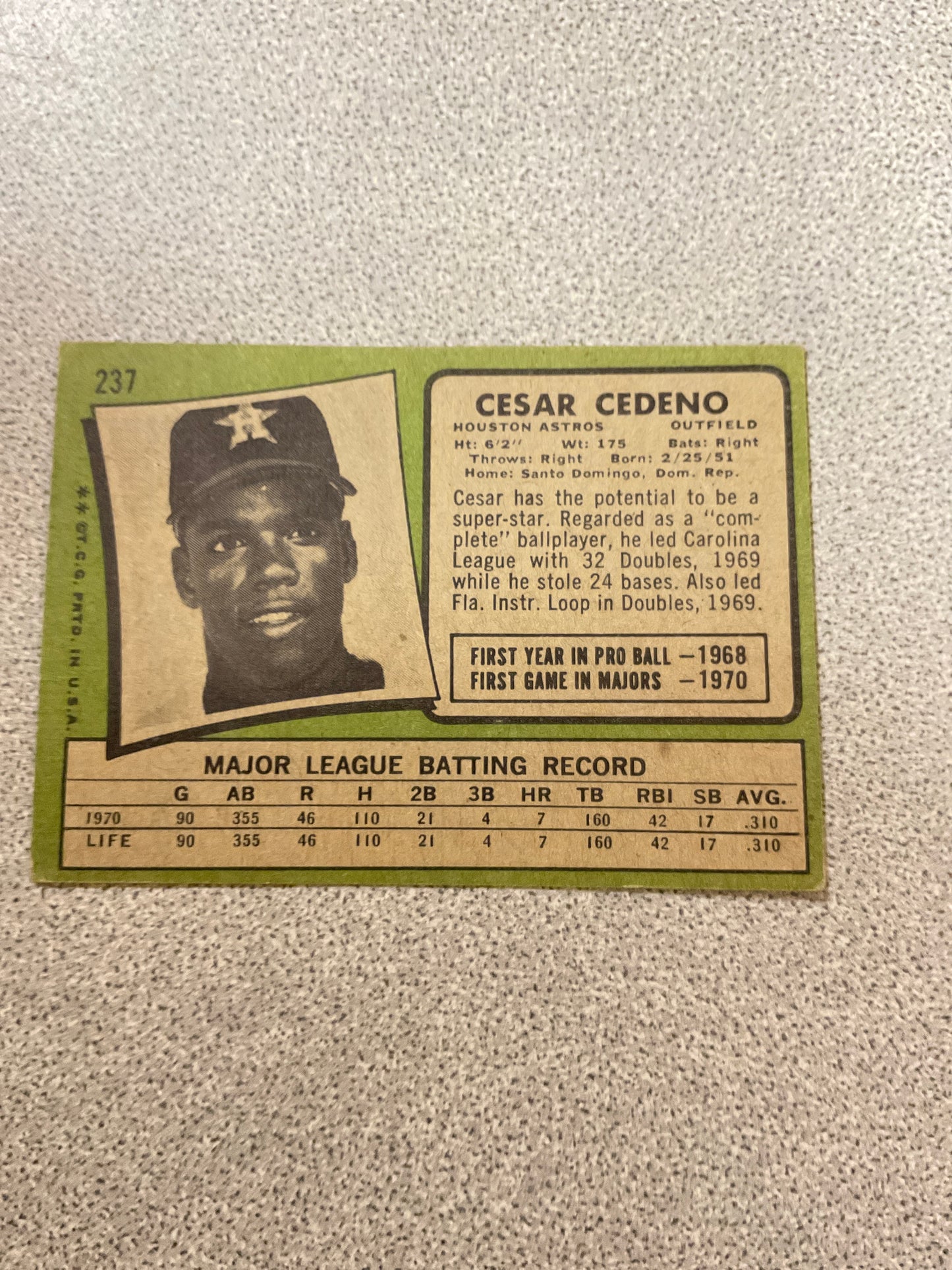 Baseball Card Cesar Cedeno