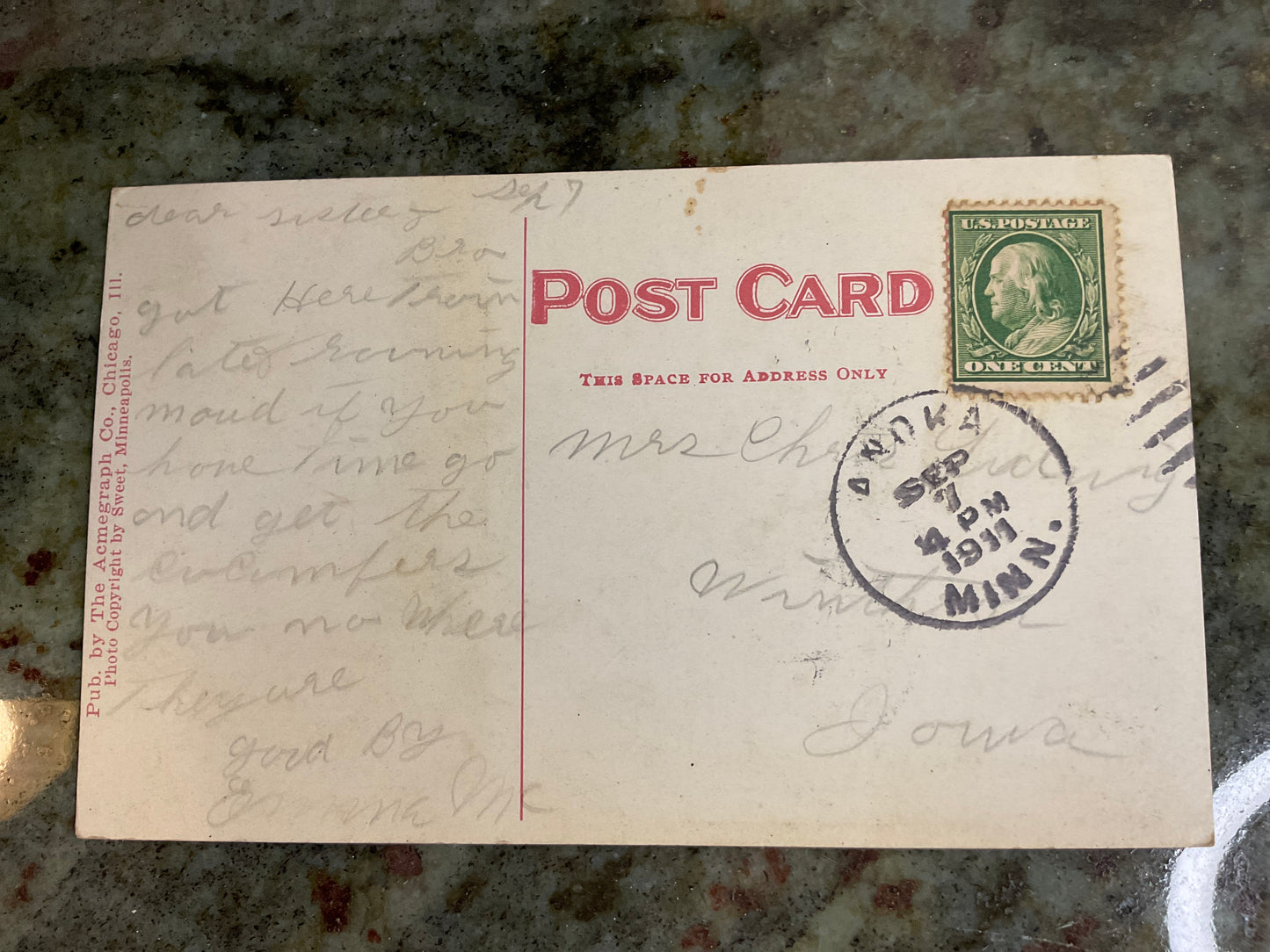 Pillsbury Library & Food Co in Minneapolis MN 1911 Post Card