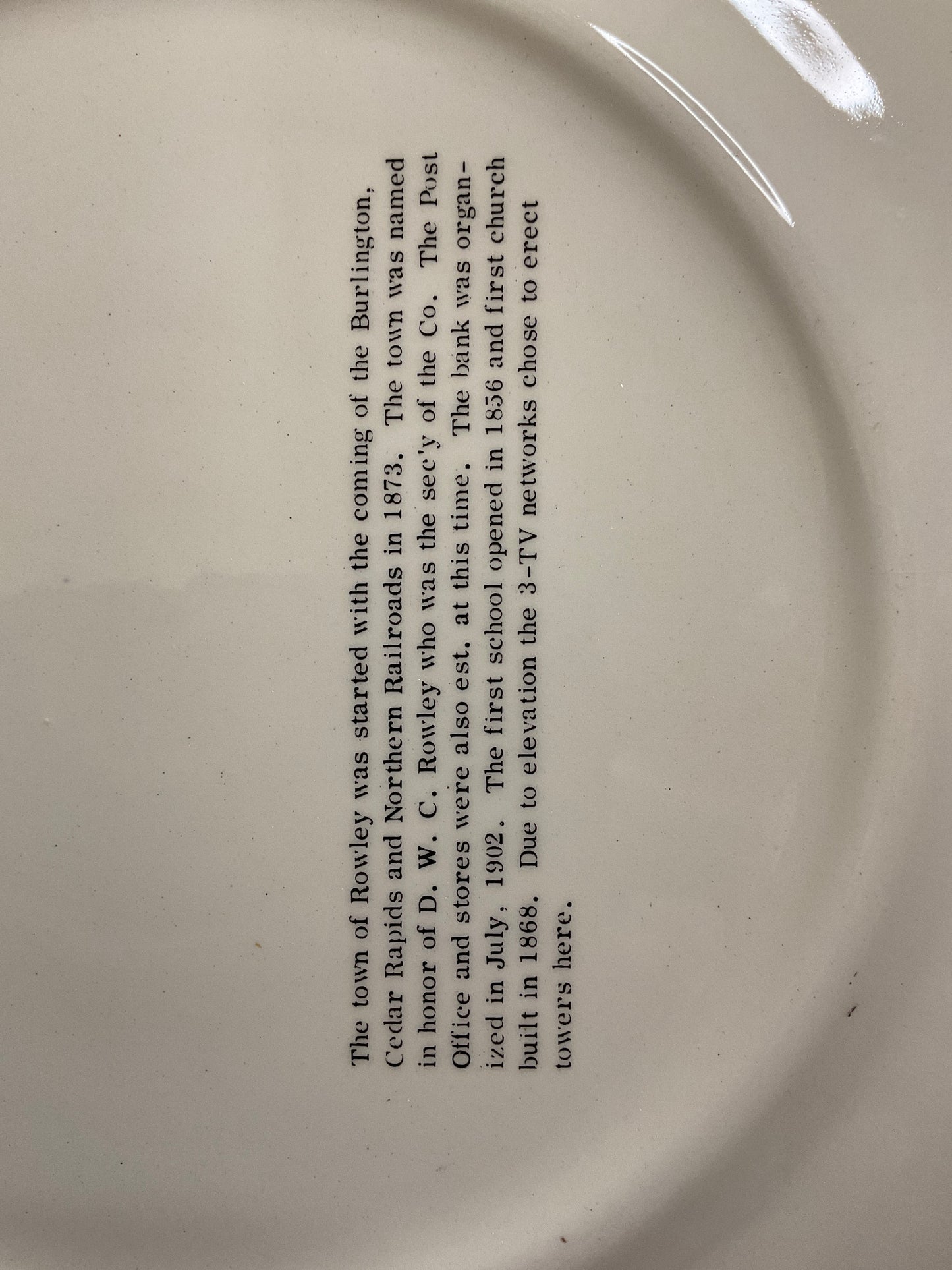 Rowley IA Centennial Plate 1873-1973