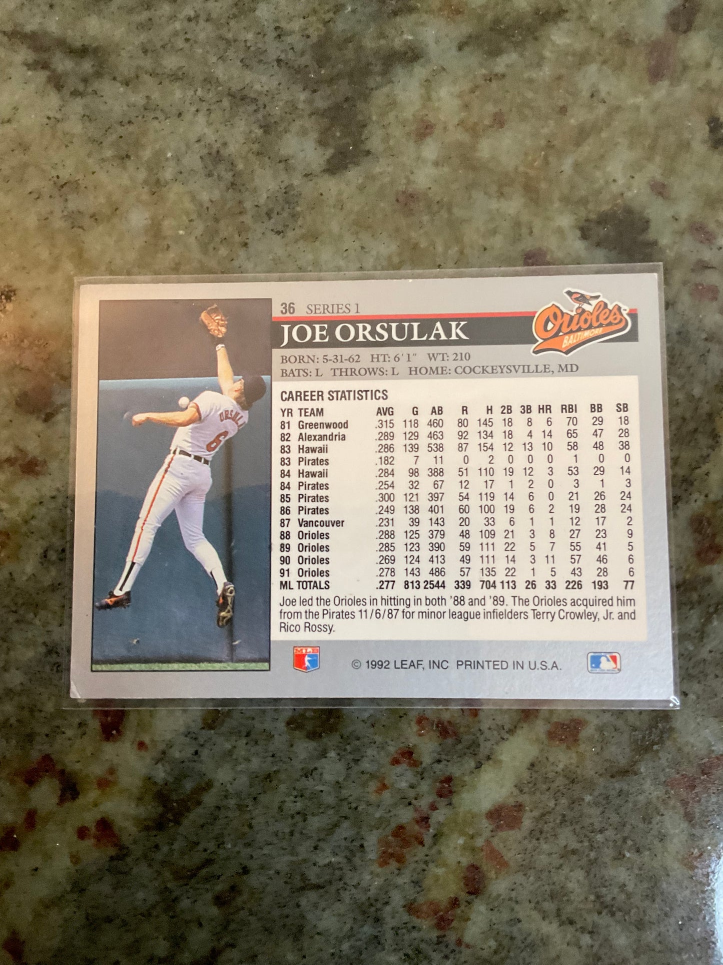 Joe Orsulak Baltimore Orioles