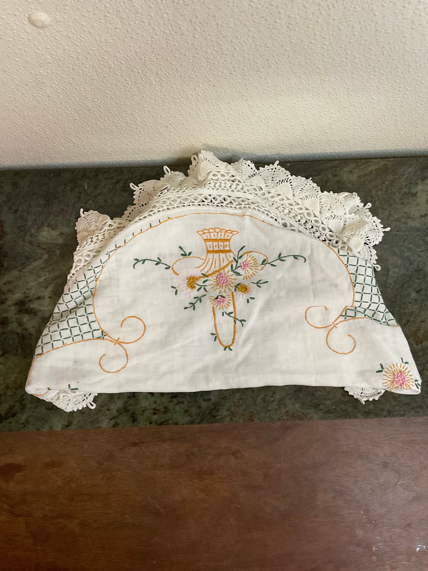 Embroidered Doily Crochet Edge