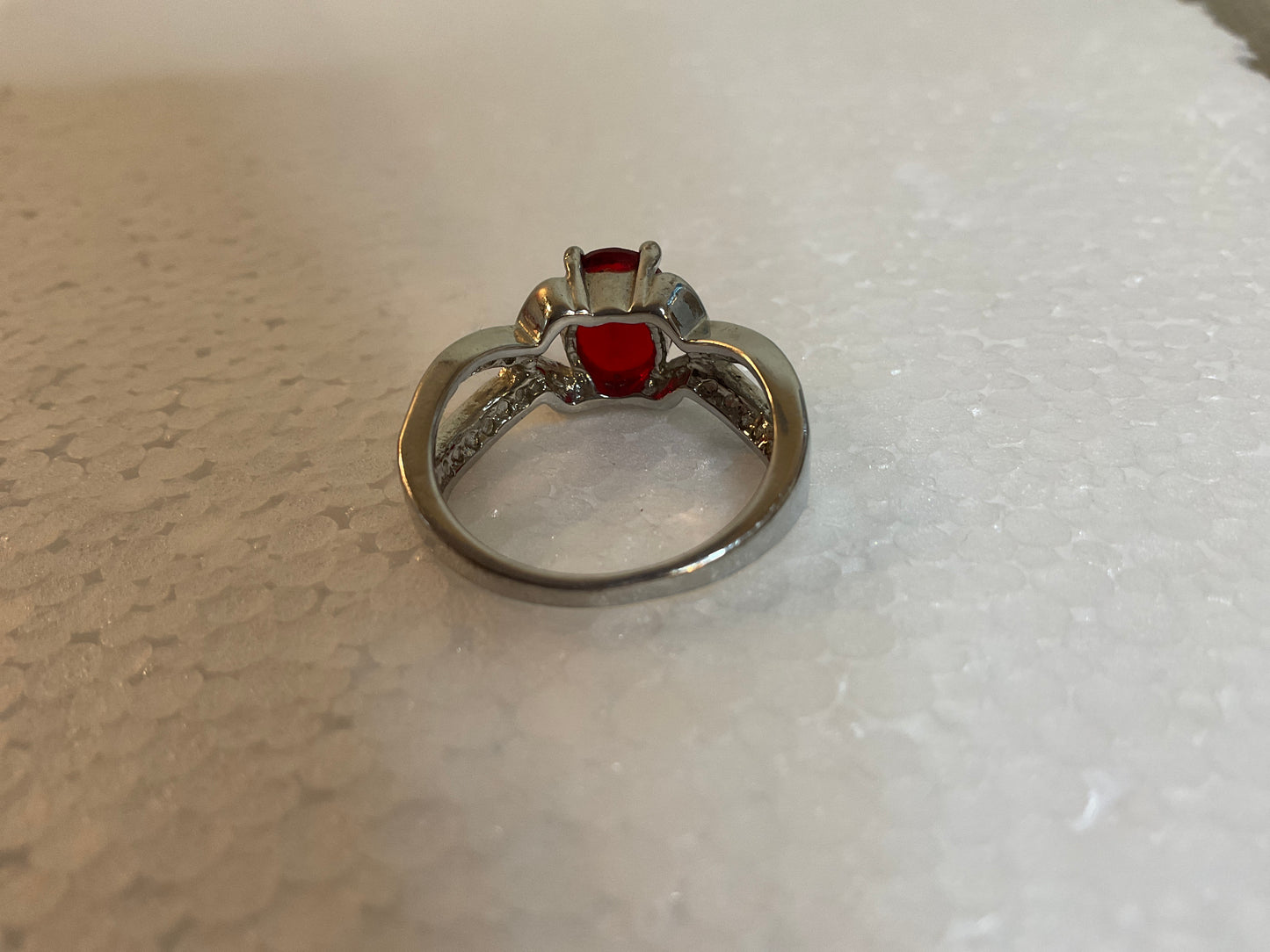 Silvertone Red Gemstone Ring