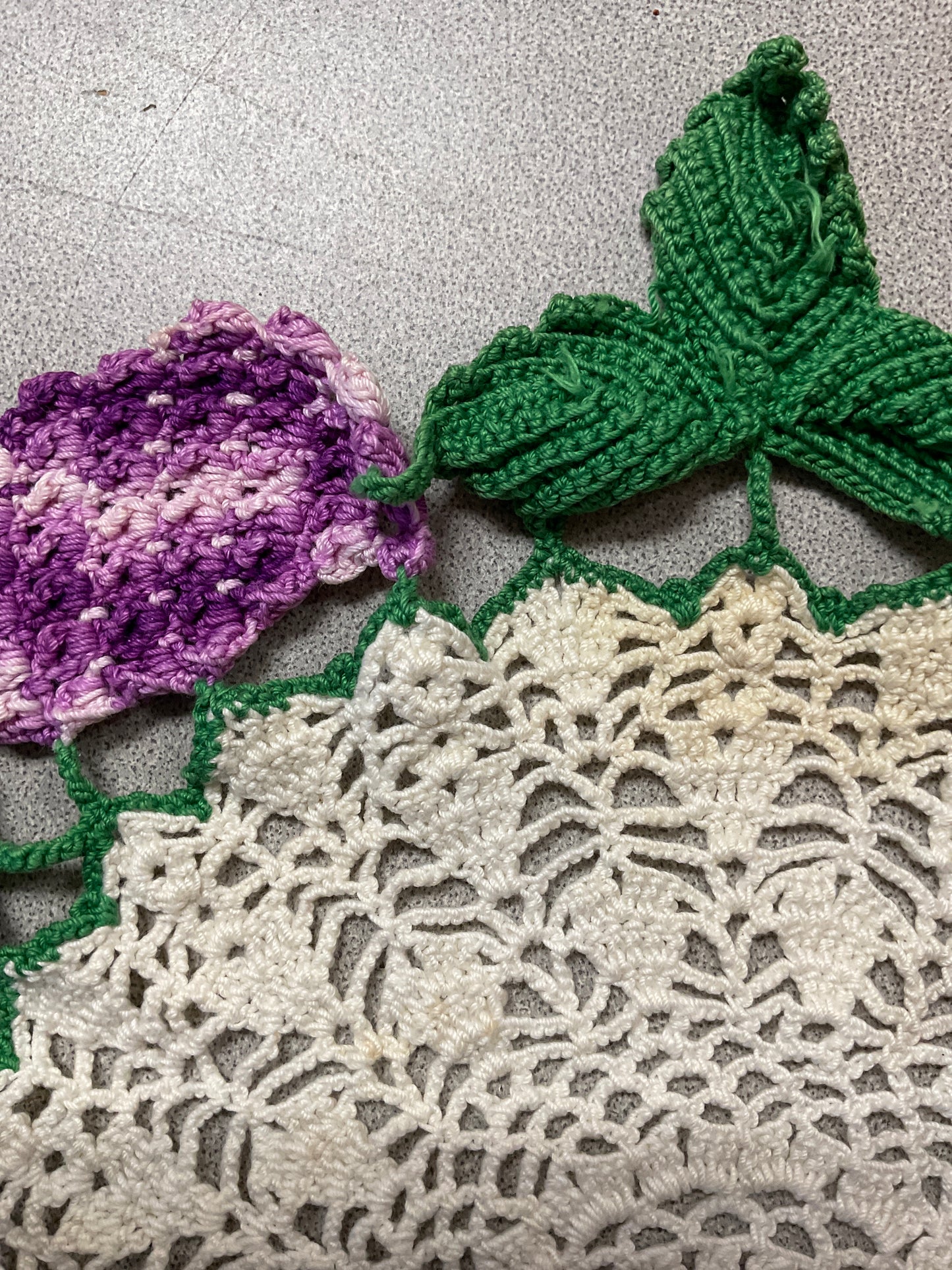 Vintage Doily trimmed in Green and Purple