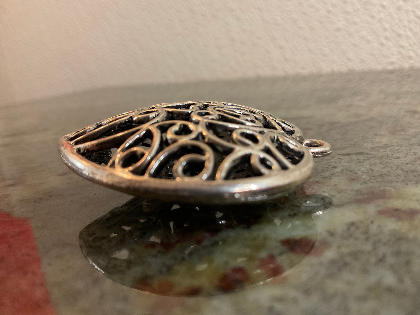Silvertone Puffed Filigree Heart Pendant