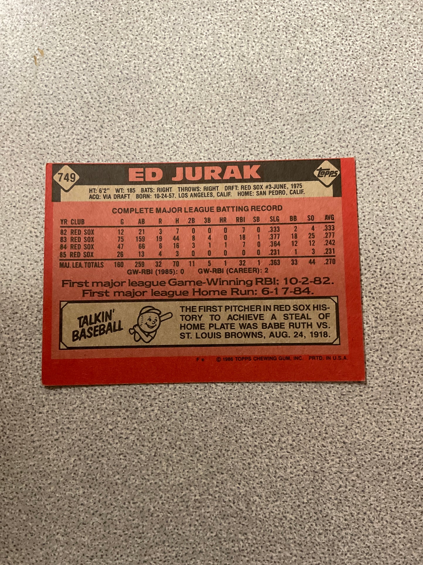 Baseball Card Ed Jurak