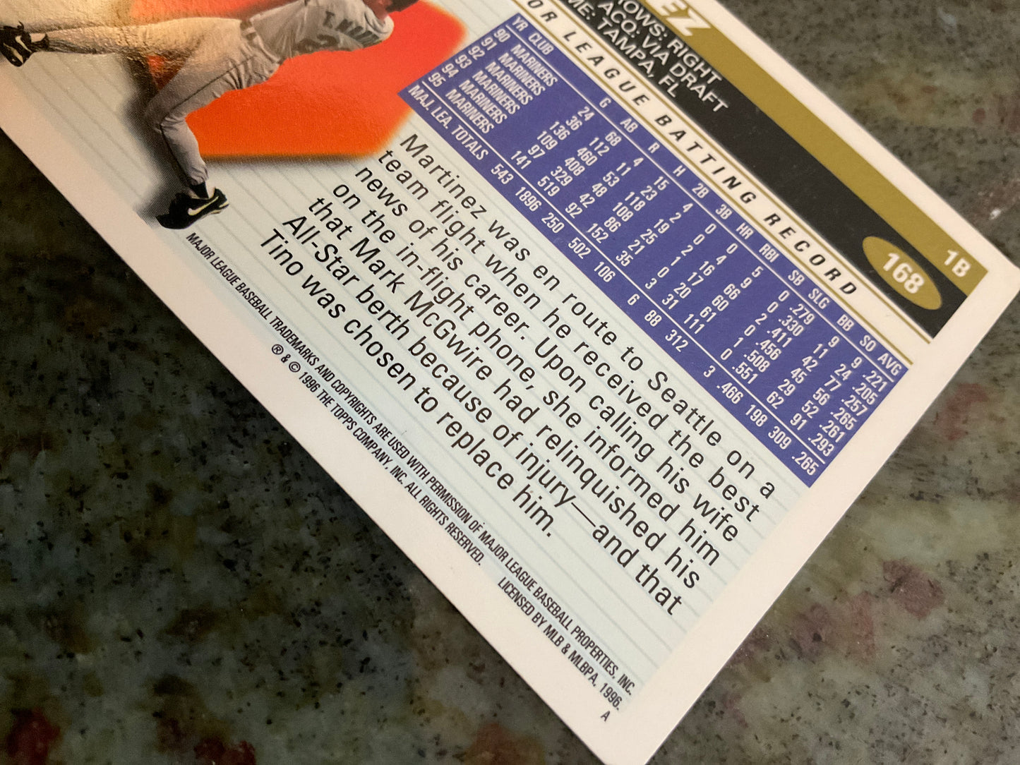 1996 Topps Tino Martinez Baseball Card
