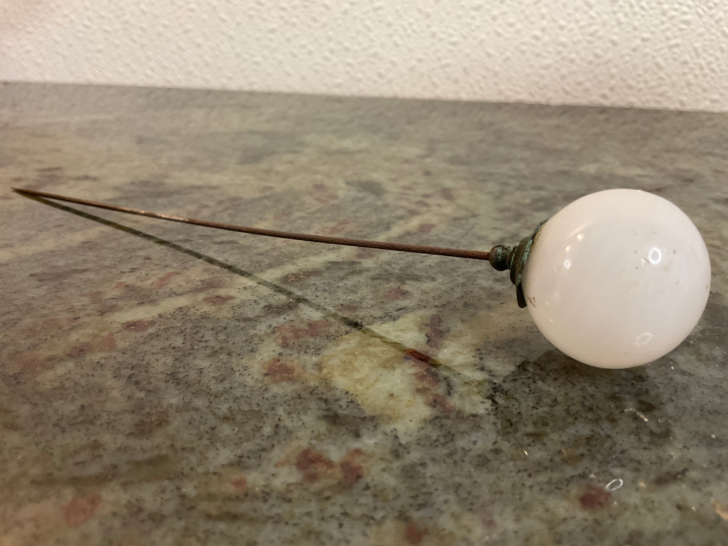 Vintage Hat Pin with White Glass Orb