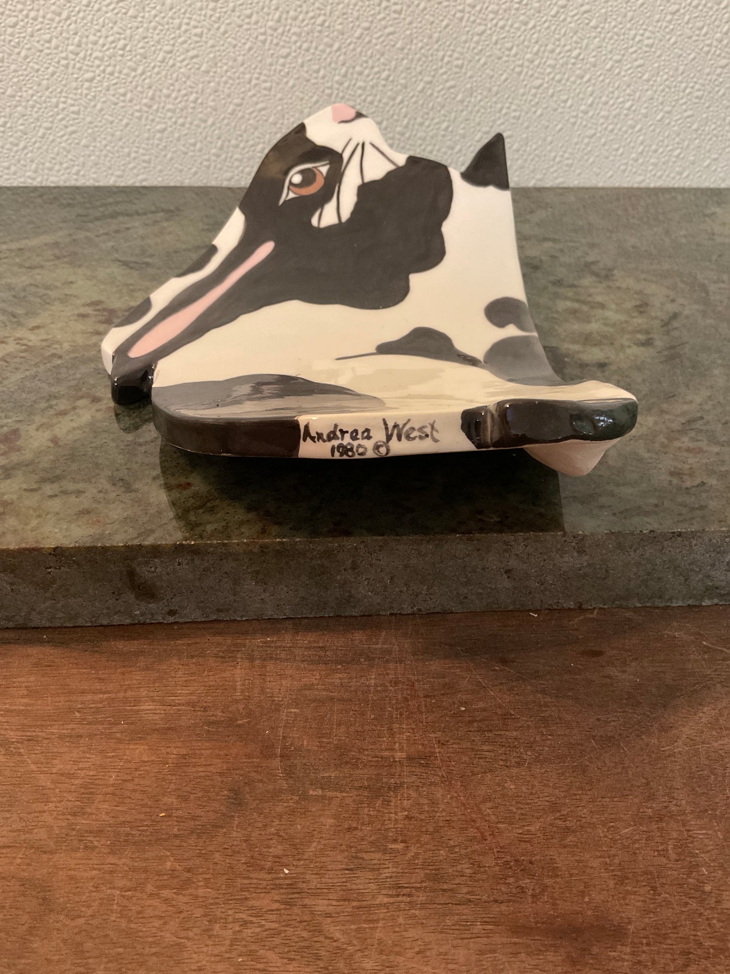 Black and White Pottery Bunny Signed by Andrea West