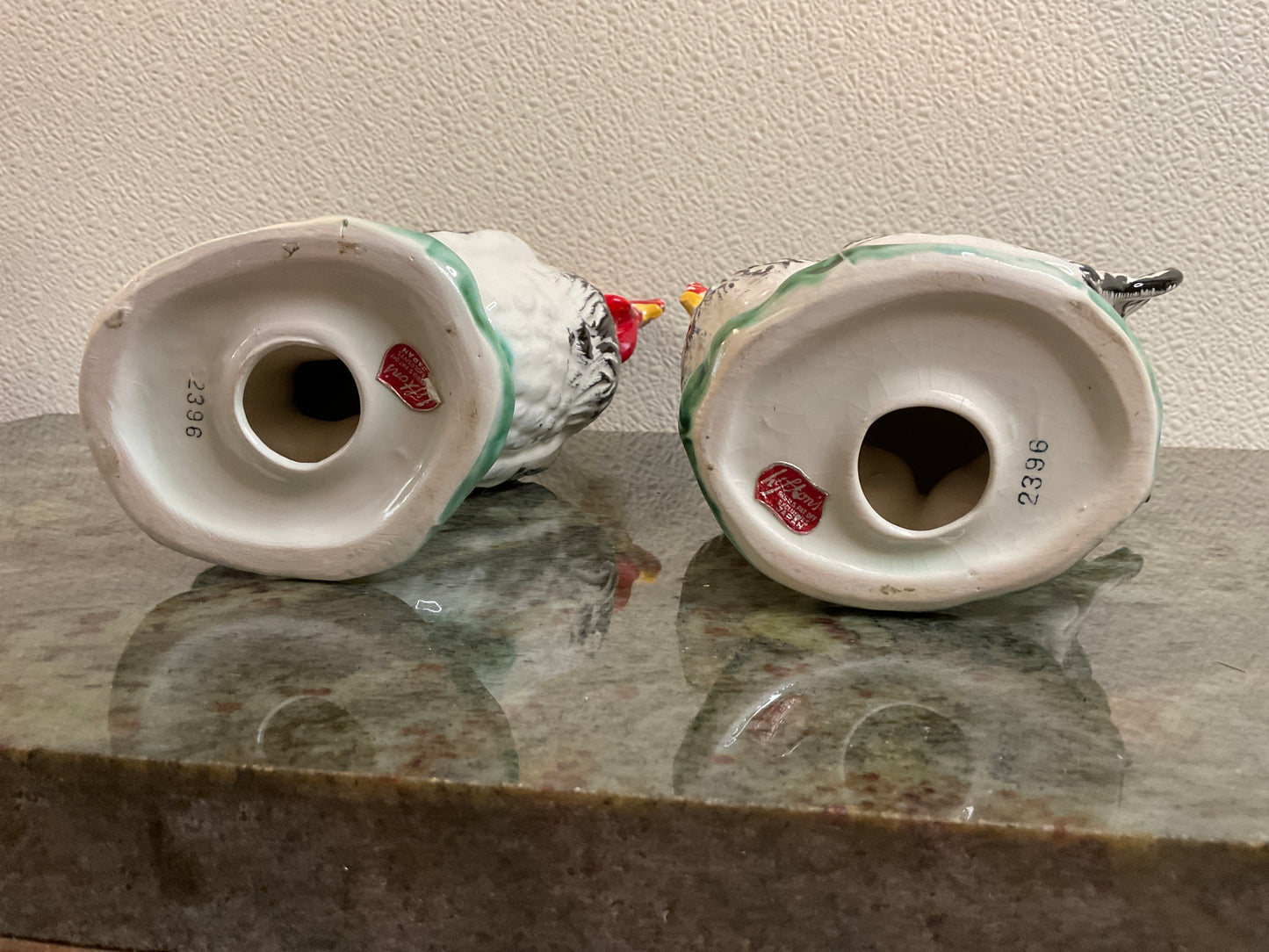 2pc Lefton Roosters with labels