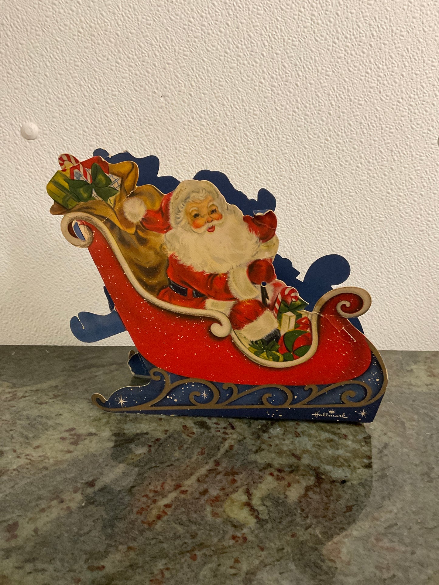 1940’s Vintage Paper Die-Cut Santa and Sleigh Stand-Up Shelf Display Hallmark