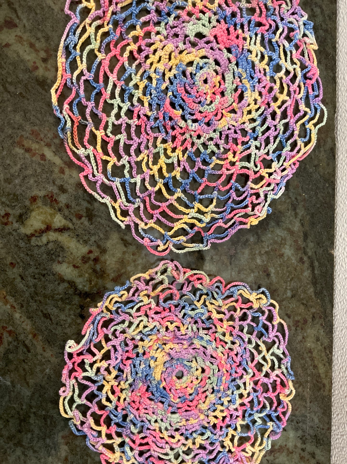 Vintage set of 2 Rainbow doilies