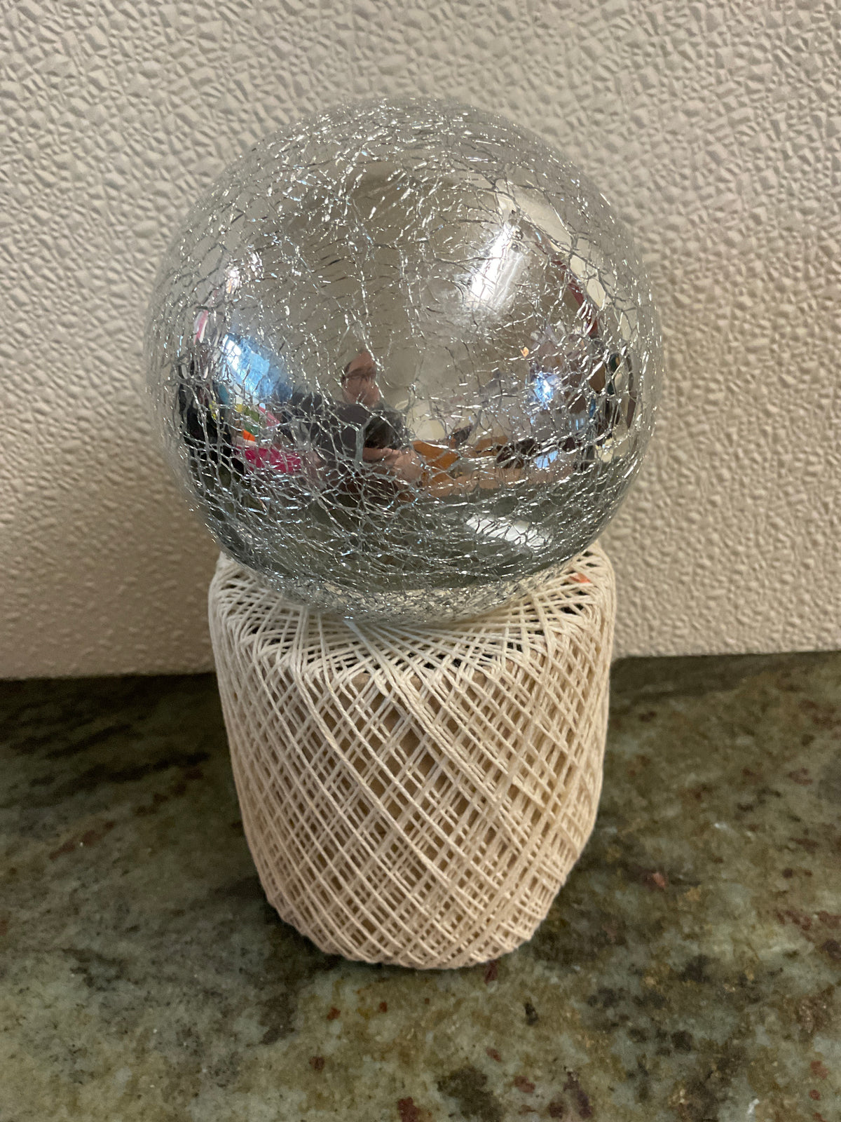 Vintage Kugel- Style Silver Crackle-glass Ornament