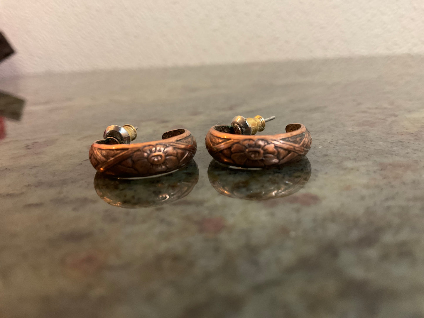 Copper Open Hoops/Floral Design