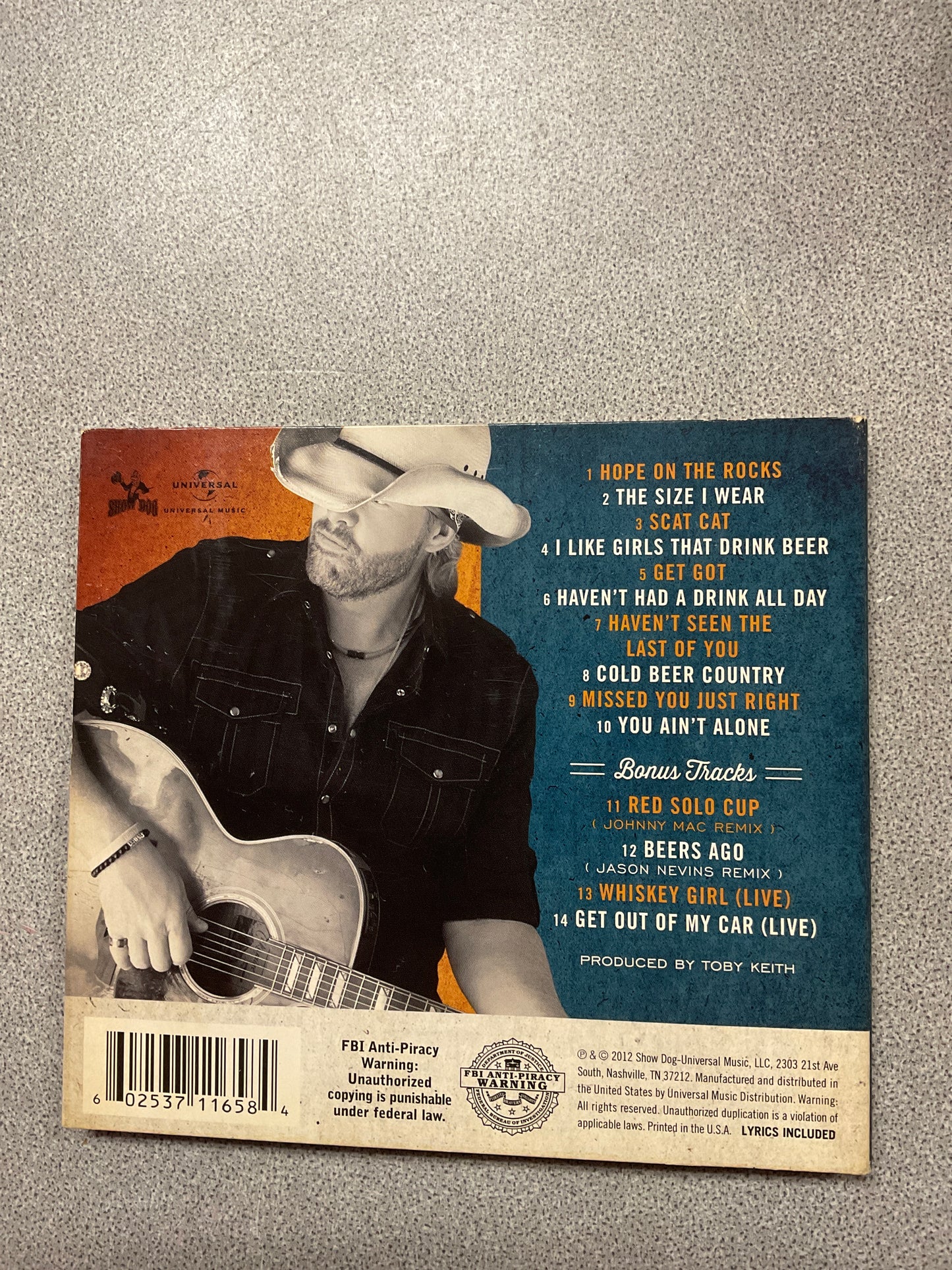 CD Toby Keith Hope On The Rocks