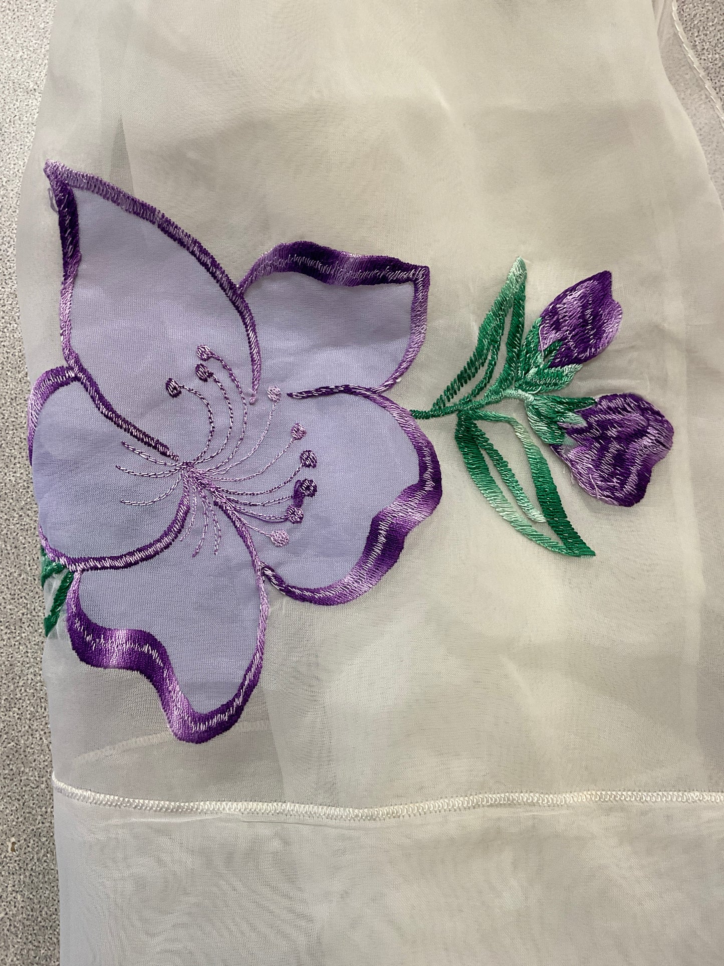 Sheer white Apron with Purple Flowers