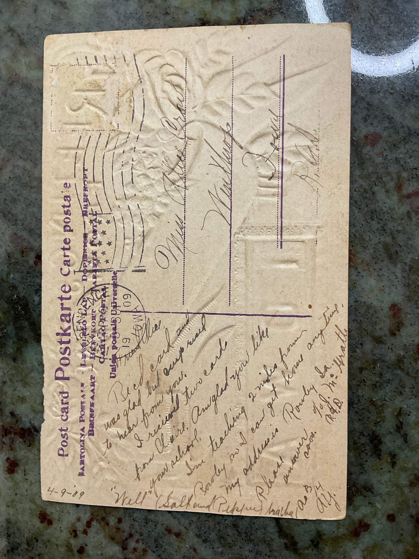 Embossed Post Card Independence IA 1909