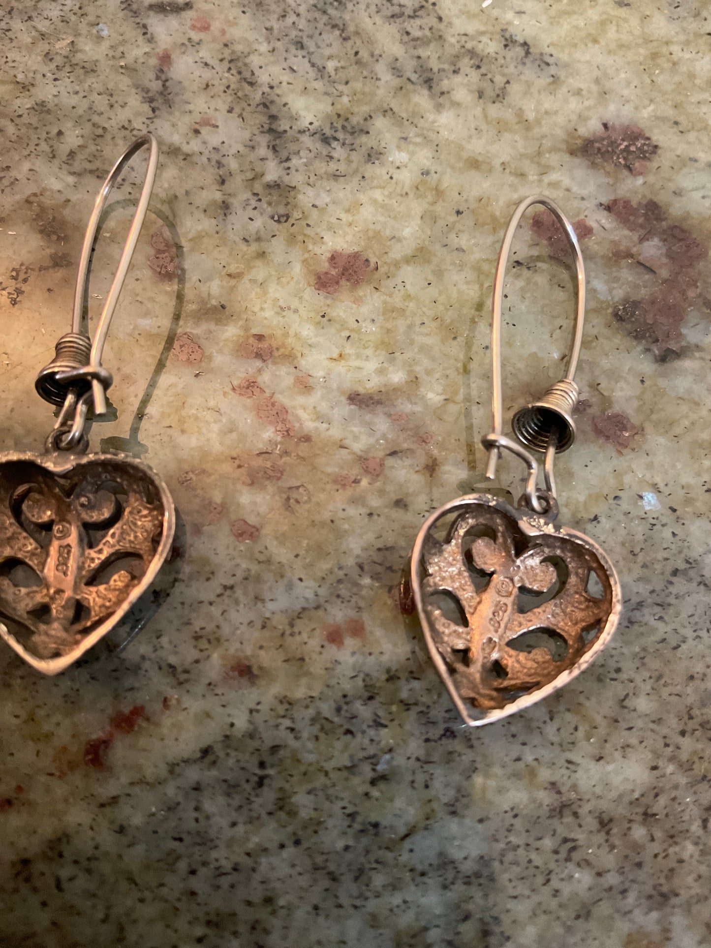 Sterling Silver Heart Filigree Dangle Earrings