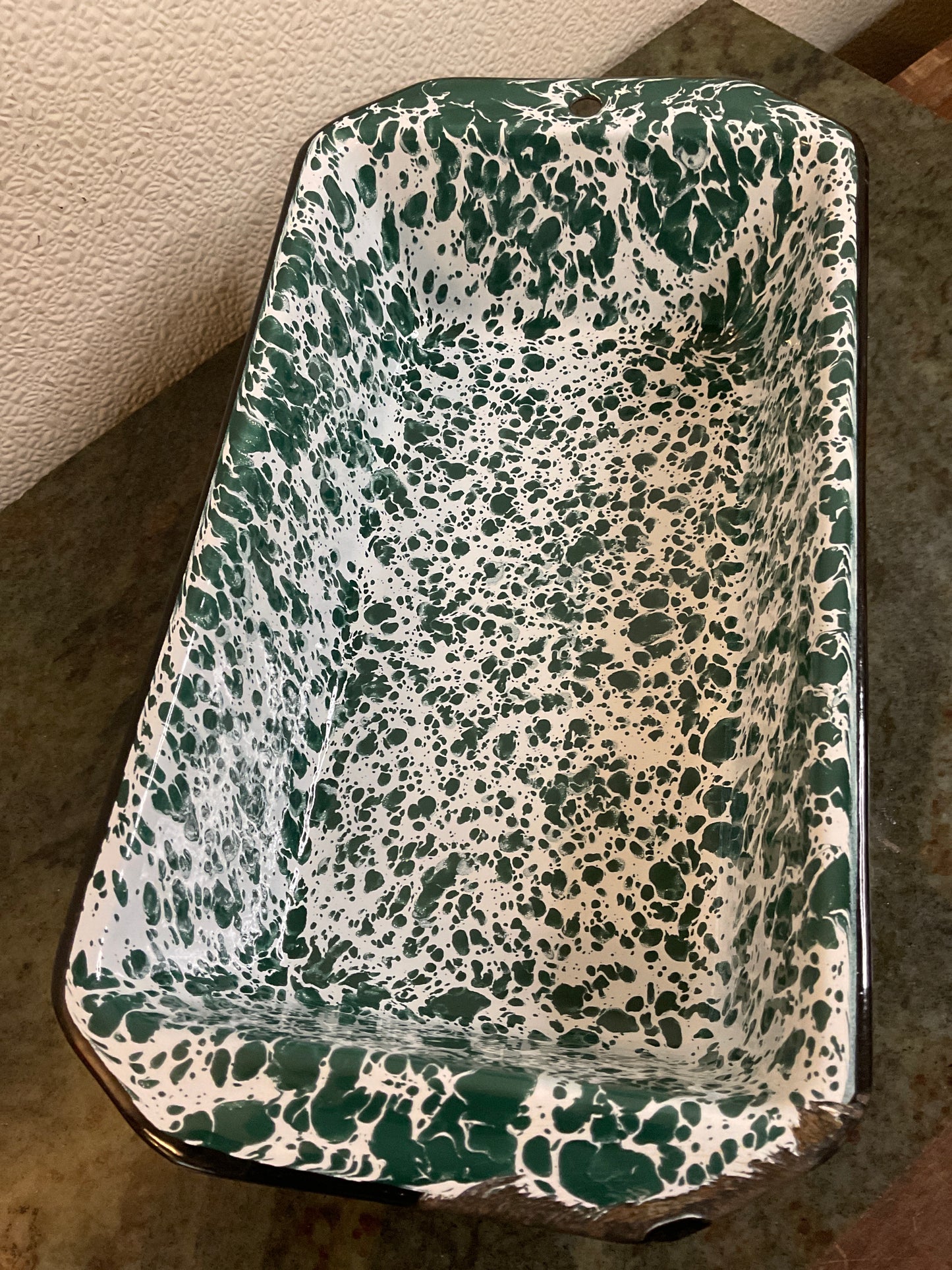 Green & White Speckled Enamelware Loaf