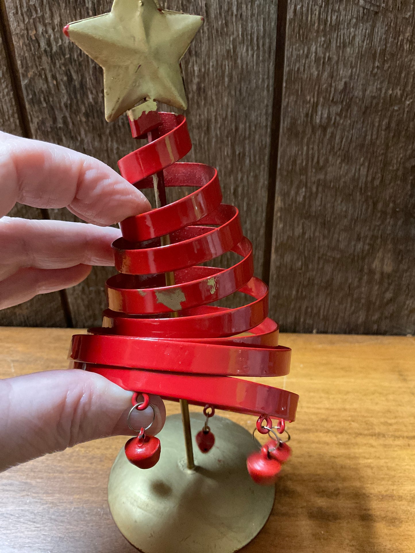 8.25” Metal Red/Gold with Bells Tree