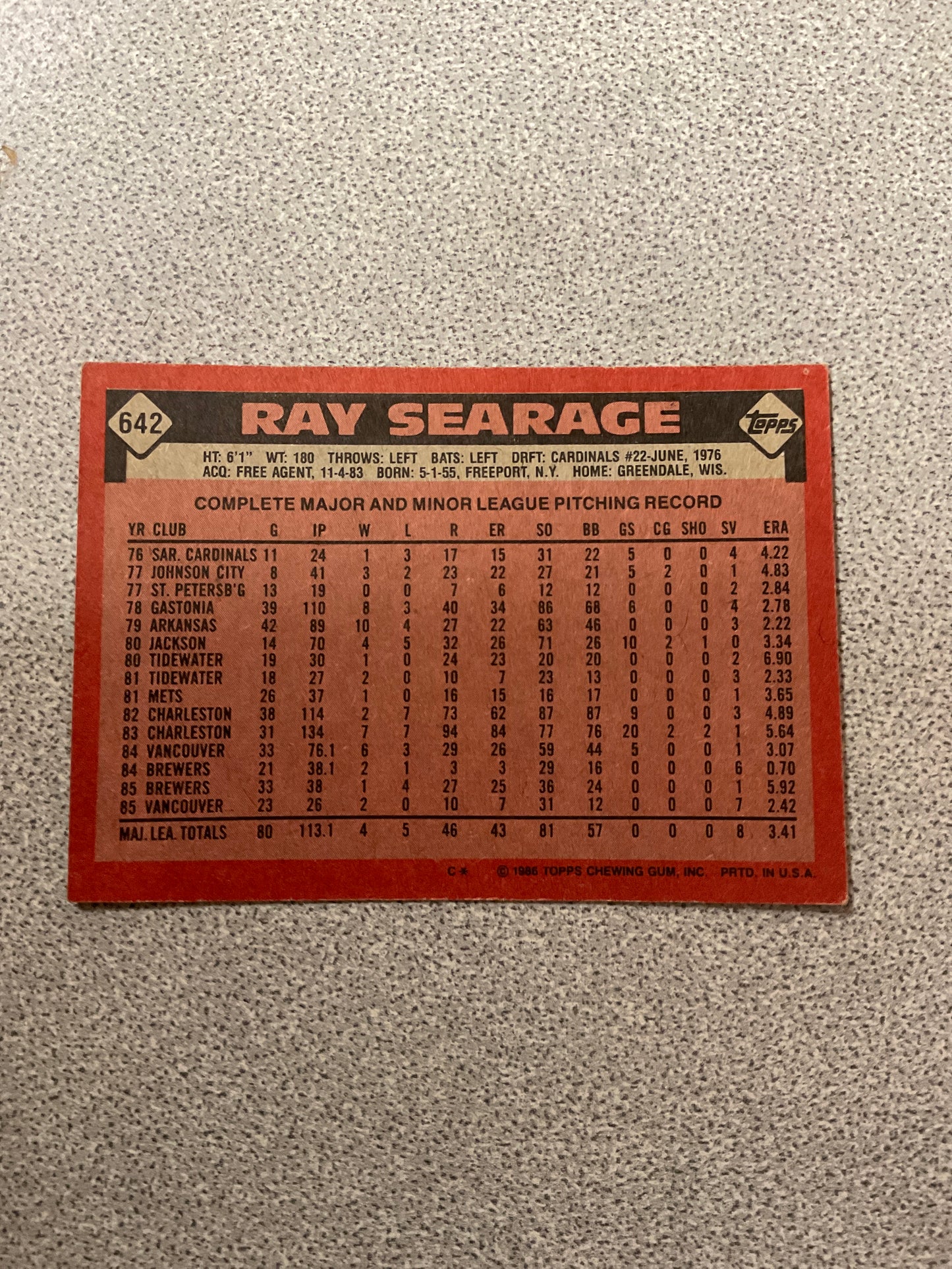 Baseball Card Ray Searage
