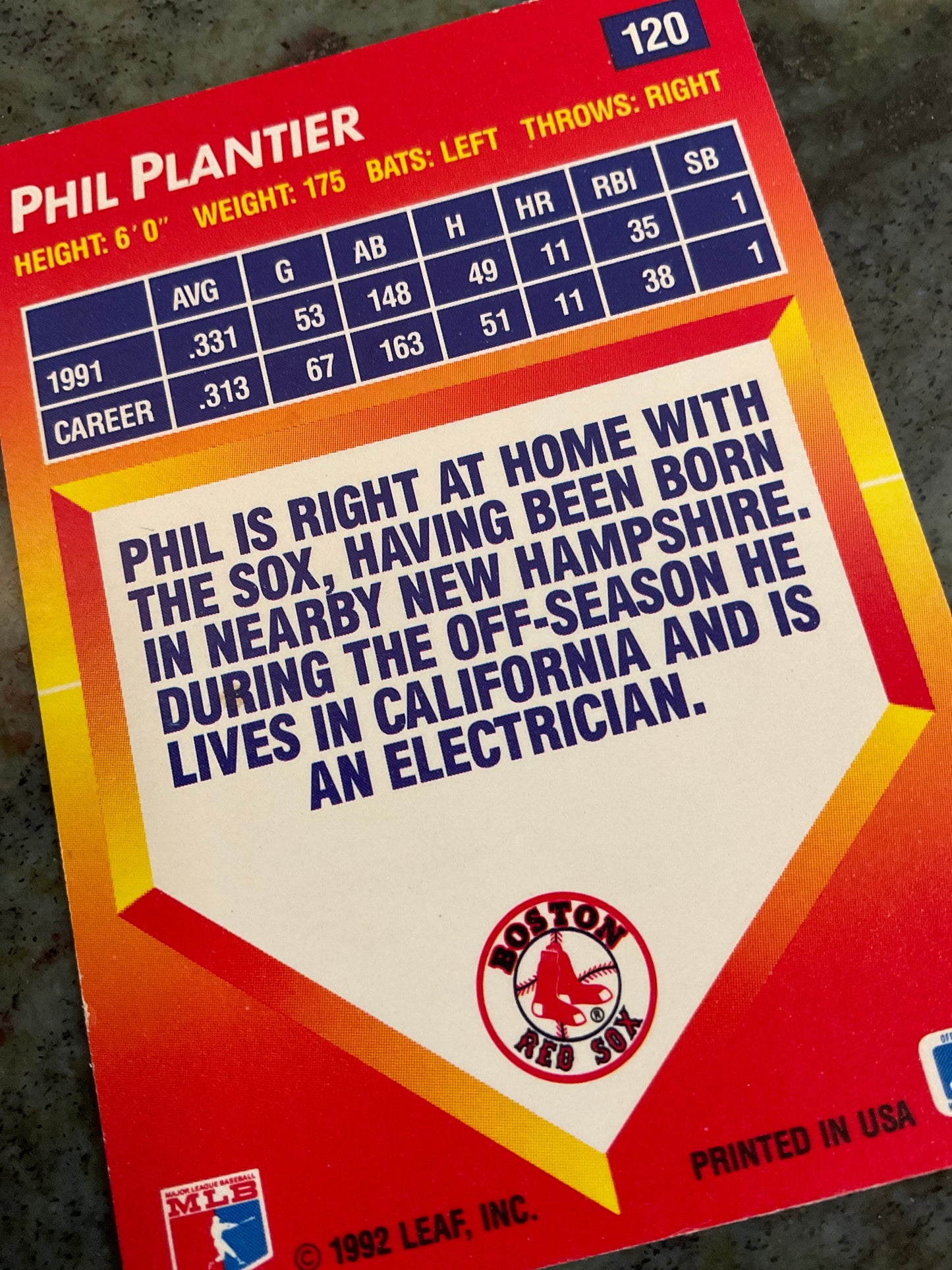 Phil Plantier 1992 Leaf Baseball Card