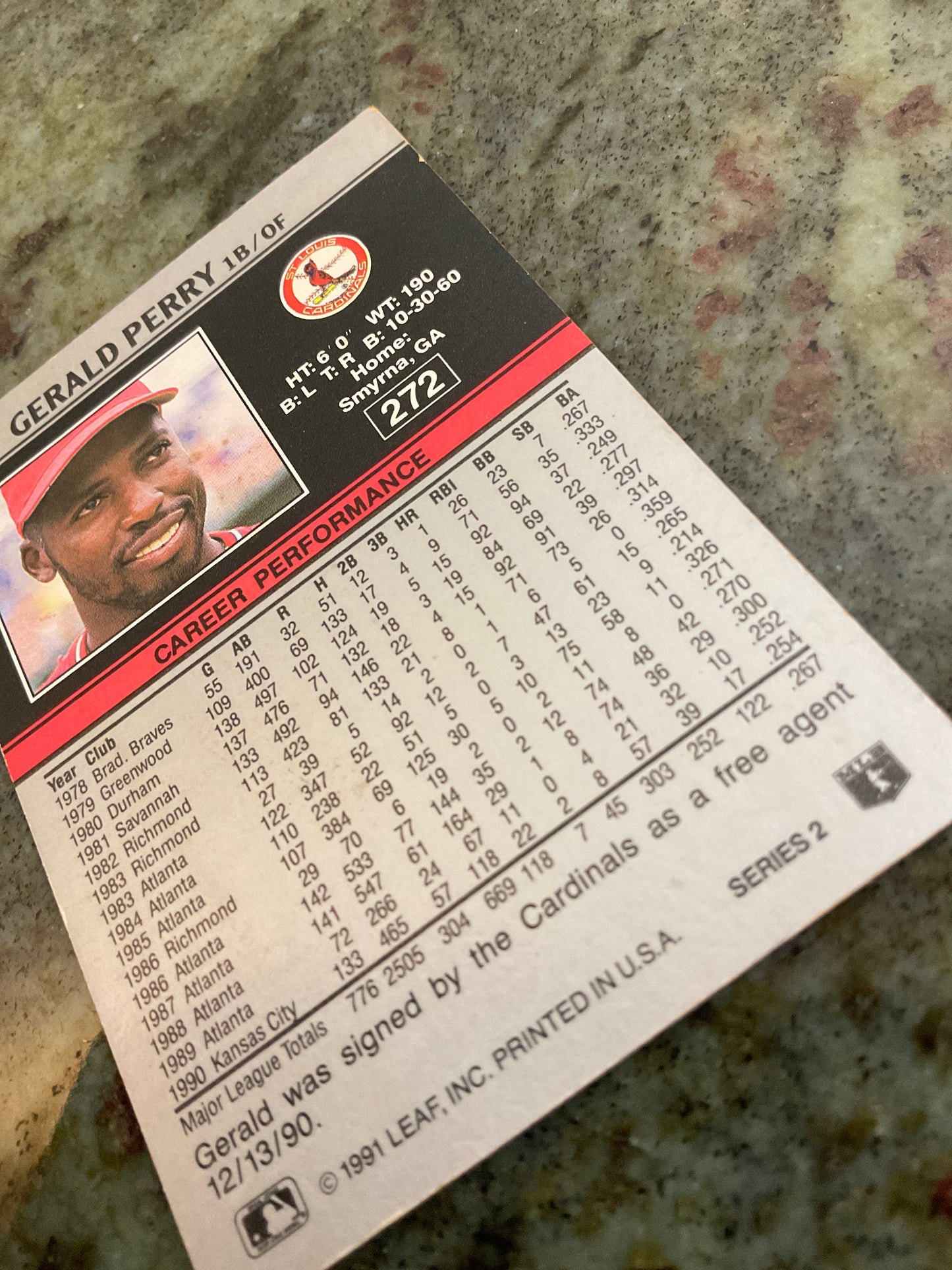 Gerald Perry 1991 Leaf Baseball Card