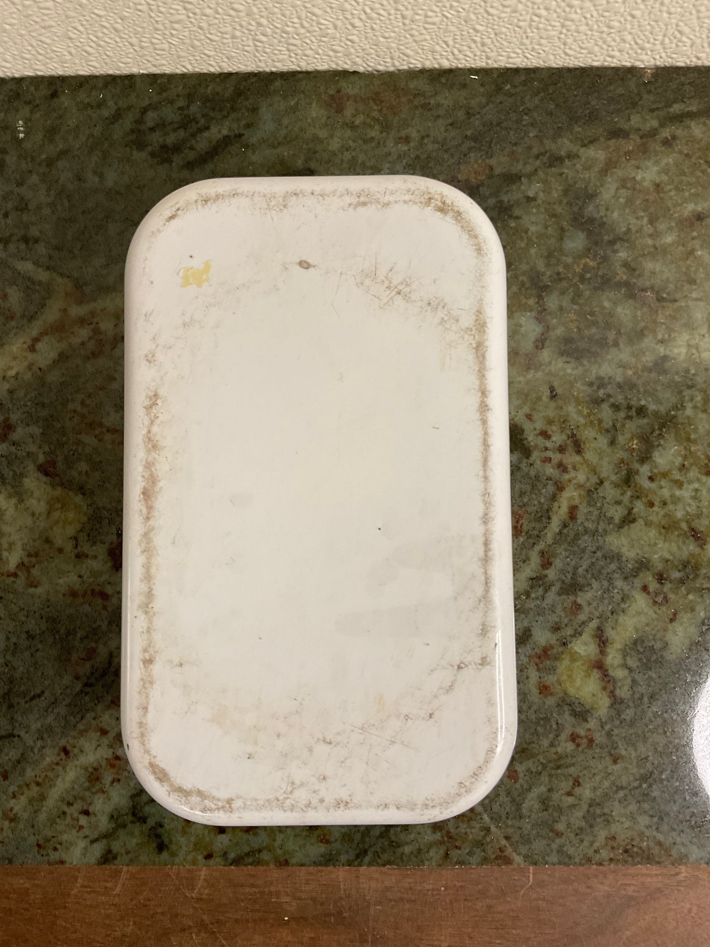 Vintage White Enamel Baking/Loaf Pan with Blue Rim