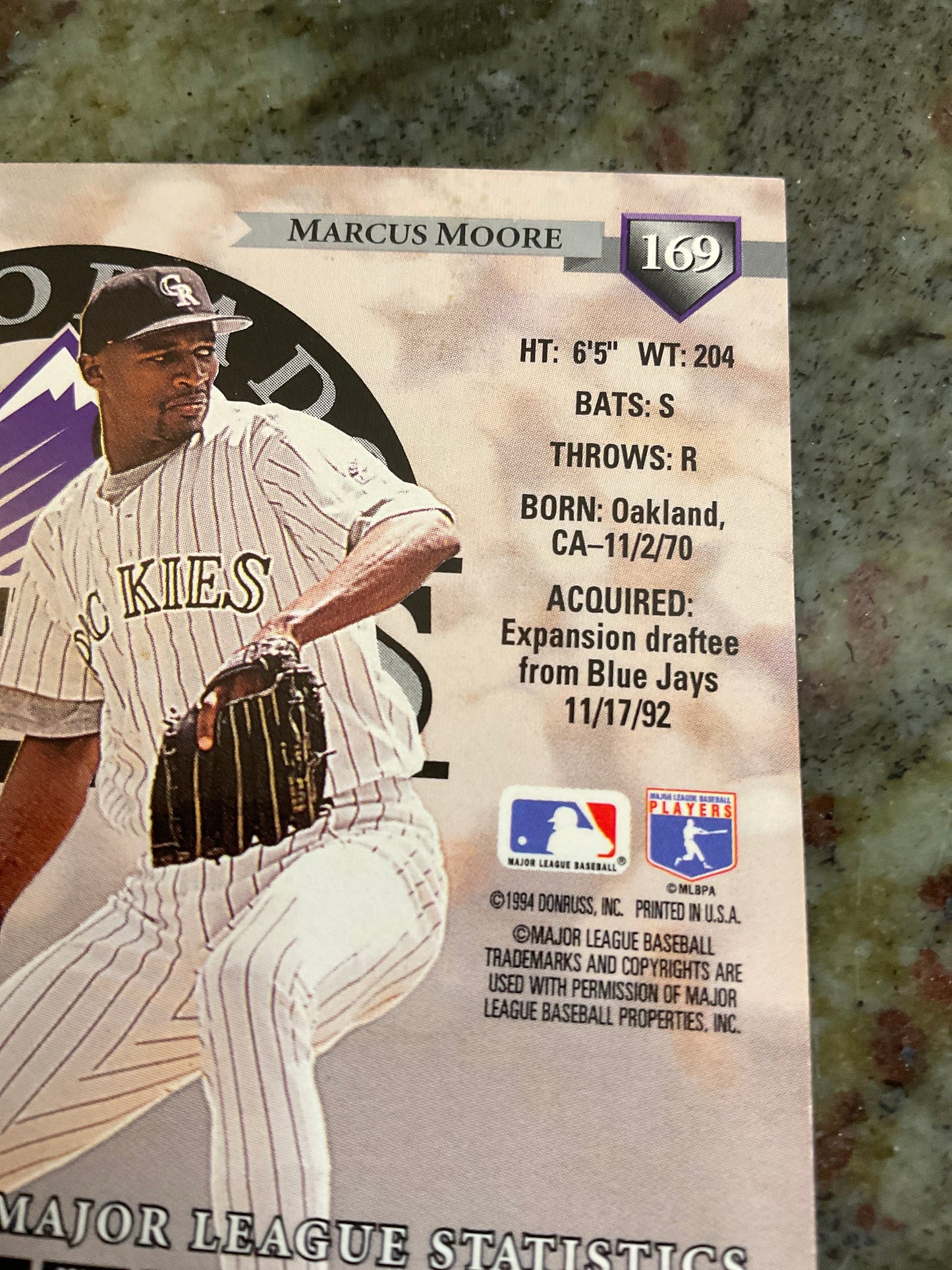 Marcus Moore 1994 Dunross Baseball Card