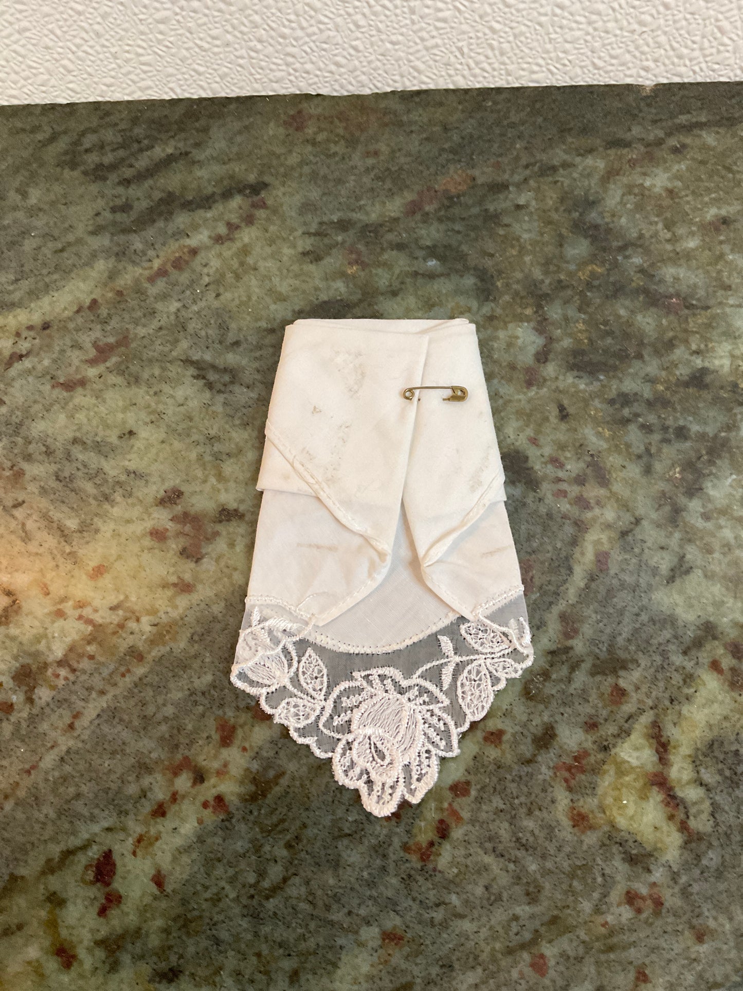 Vintage Folded White Pocket Hankie With Lace