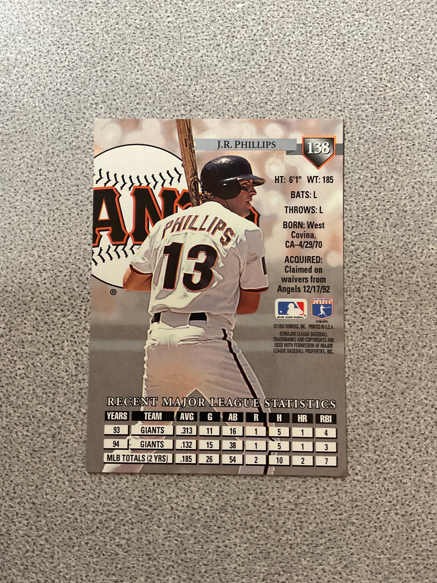 Baseball Card J.R. Phillips