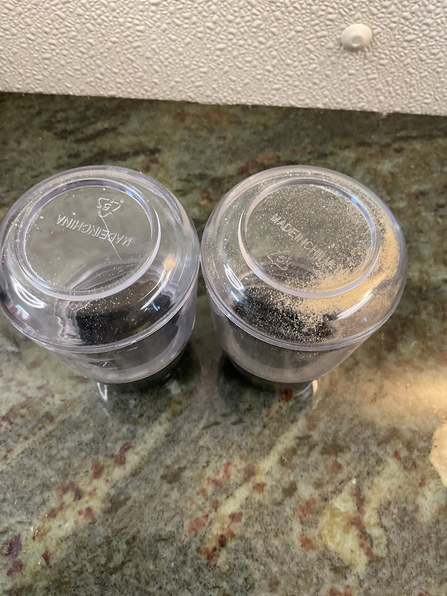 Vintage Clear and Black Plastic Salt and Pepper Shakers