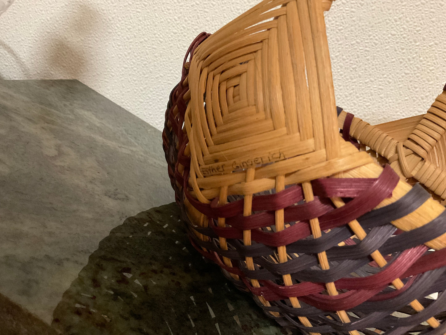 Woven Wicker Basket Red/Blue/Natural