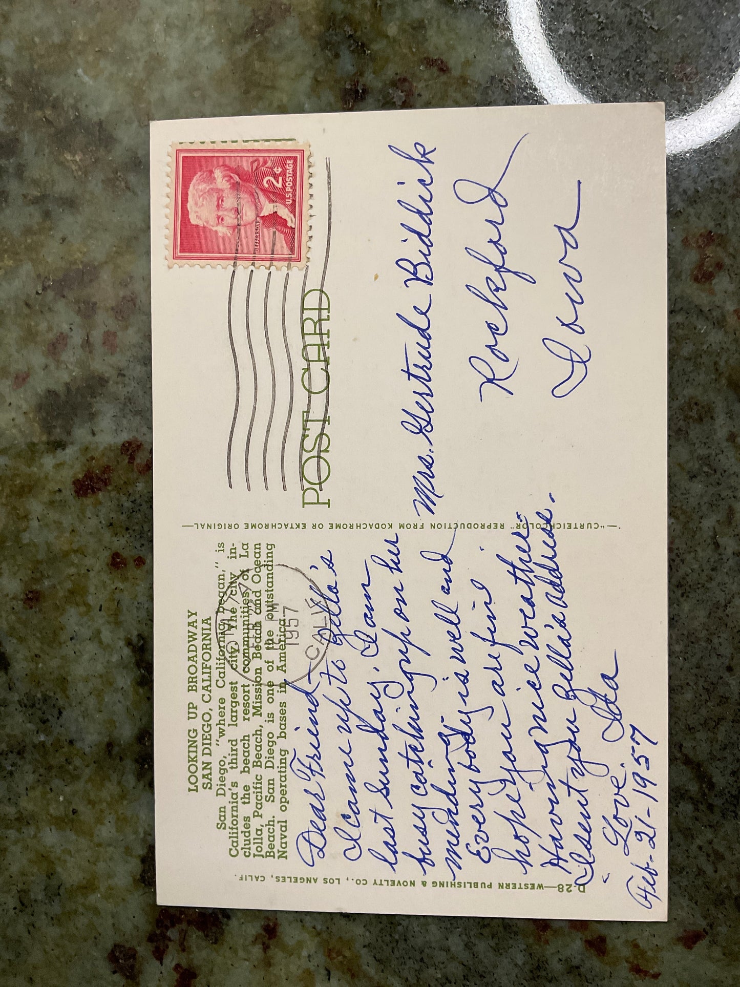 Vintage 1957 Post Card