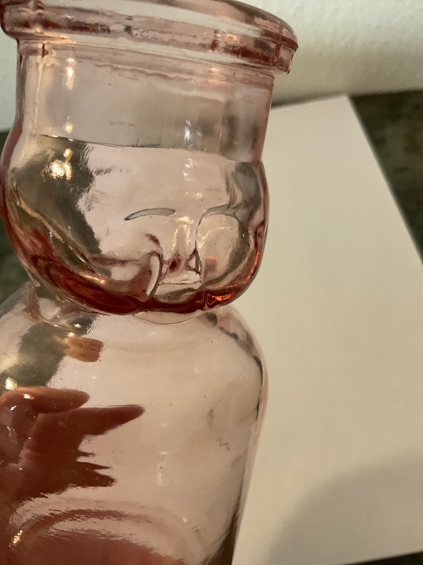 Vintage Pink Depression Glass Baby Face Milk Bottle